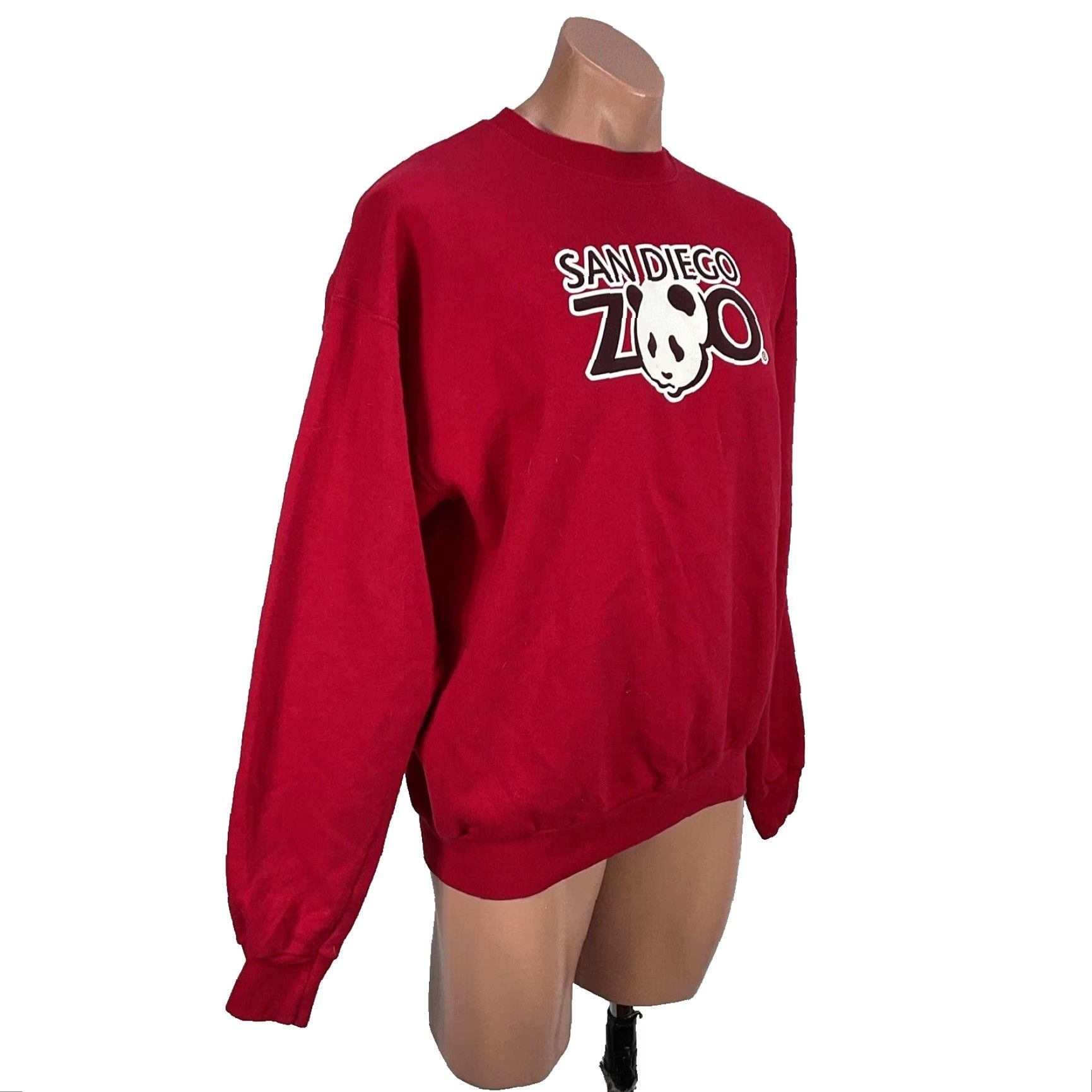 VINTAGE Hanes San Diego Zoo Giant Panda Sweatshirt Shirt Pullover Crew Neck Long Sleeve Red L Unisex Adults Mens