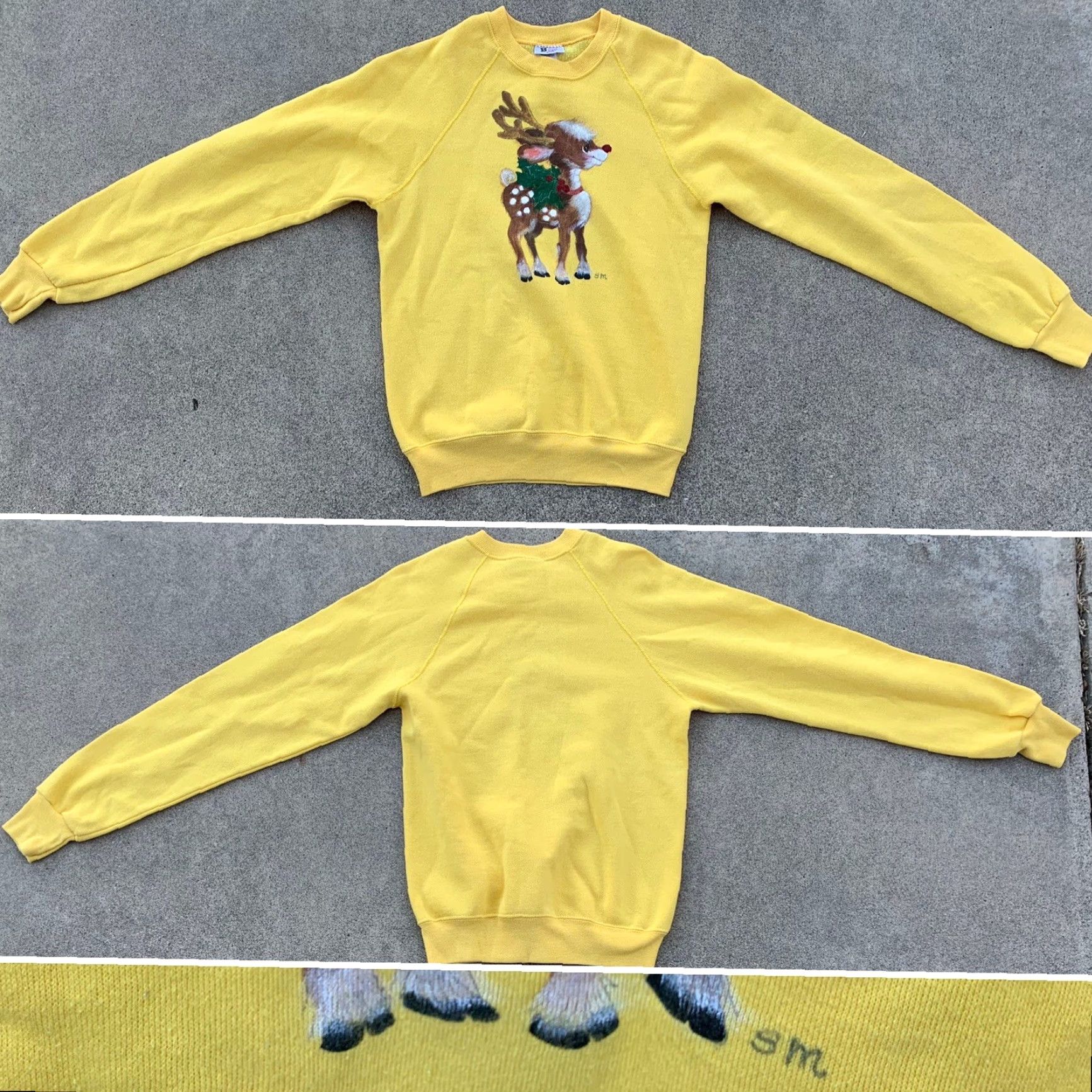 Lee VINTAGE Lee Sweatshirt Reindeer Christmas Yellow M Men Crew Neck Long Sleeve Graphic Print Pullover Raglan 80s 90s Holiday Art Size US M / EU 48-50 / 2 - 6 Thumbnail