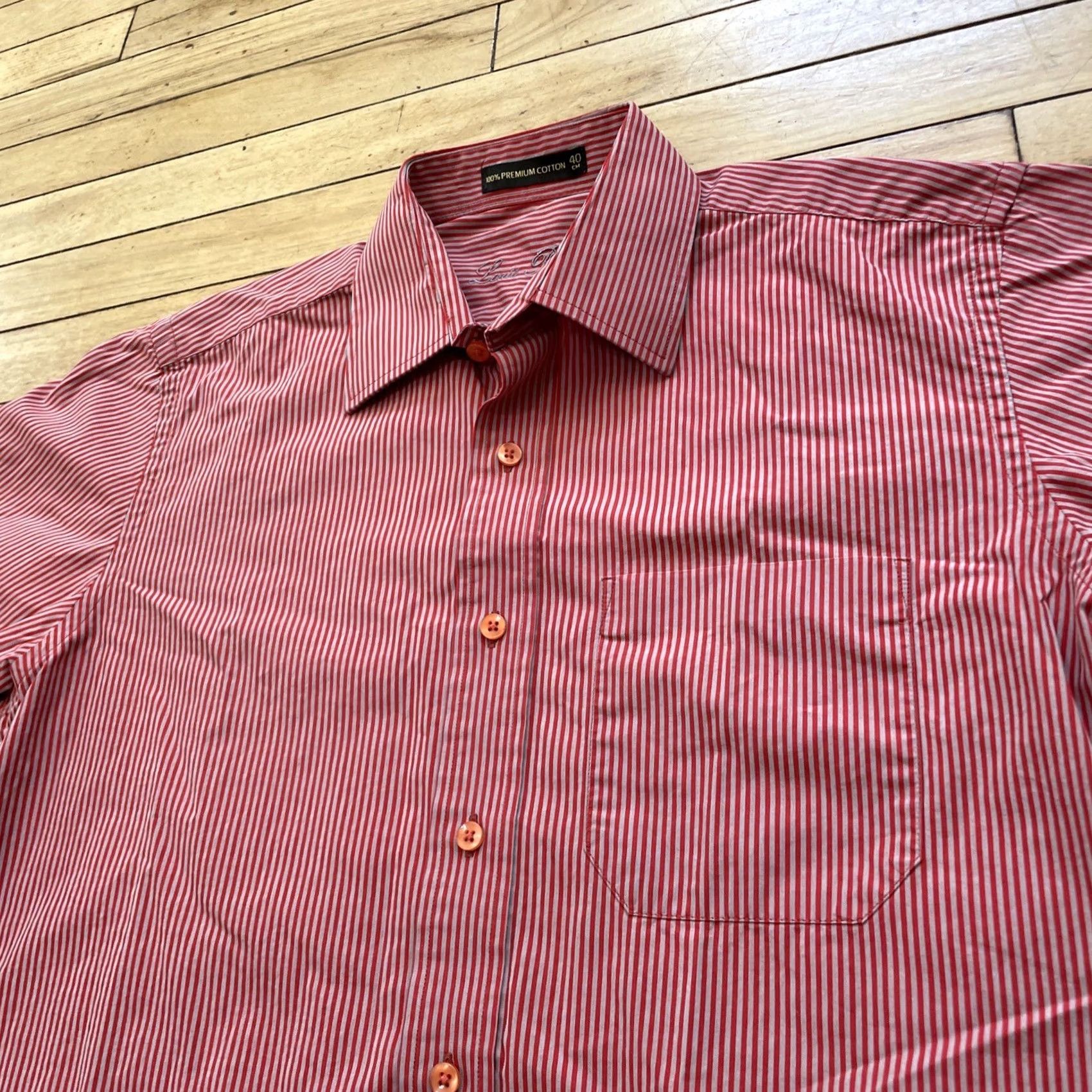 Vintage Louis Philippe Button-Up Shirt Men L Red Striped Premium Cotton 40cm Vintage Picnic Casual Workwear N/A Size US L / EU 52-54 / 3 - 3 Thumbnail