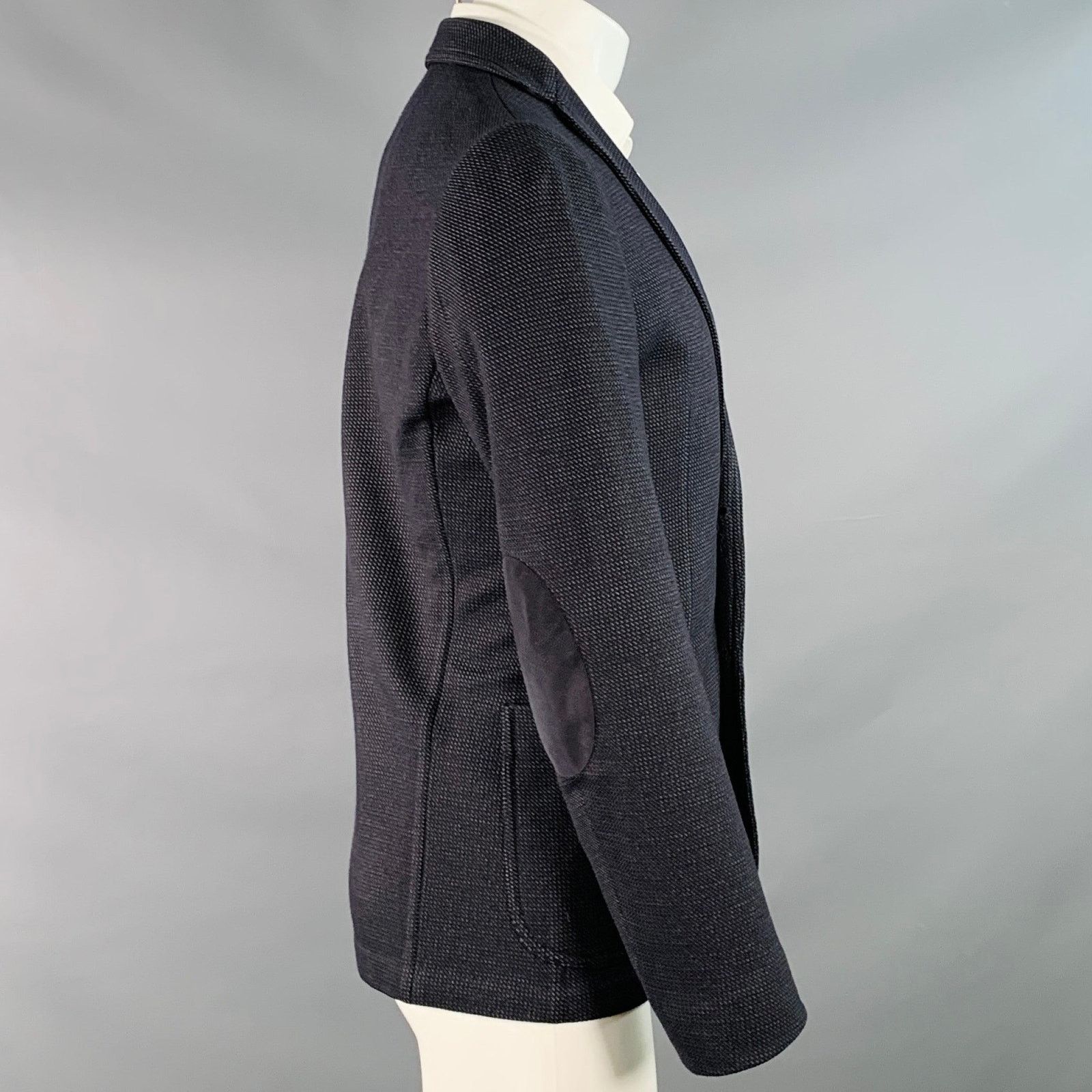 Armani Collezioni Size 40 Black Blue Textured Wool Blend Sport Coat Size 40R - 3 Thumbnail