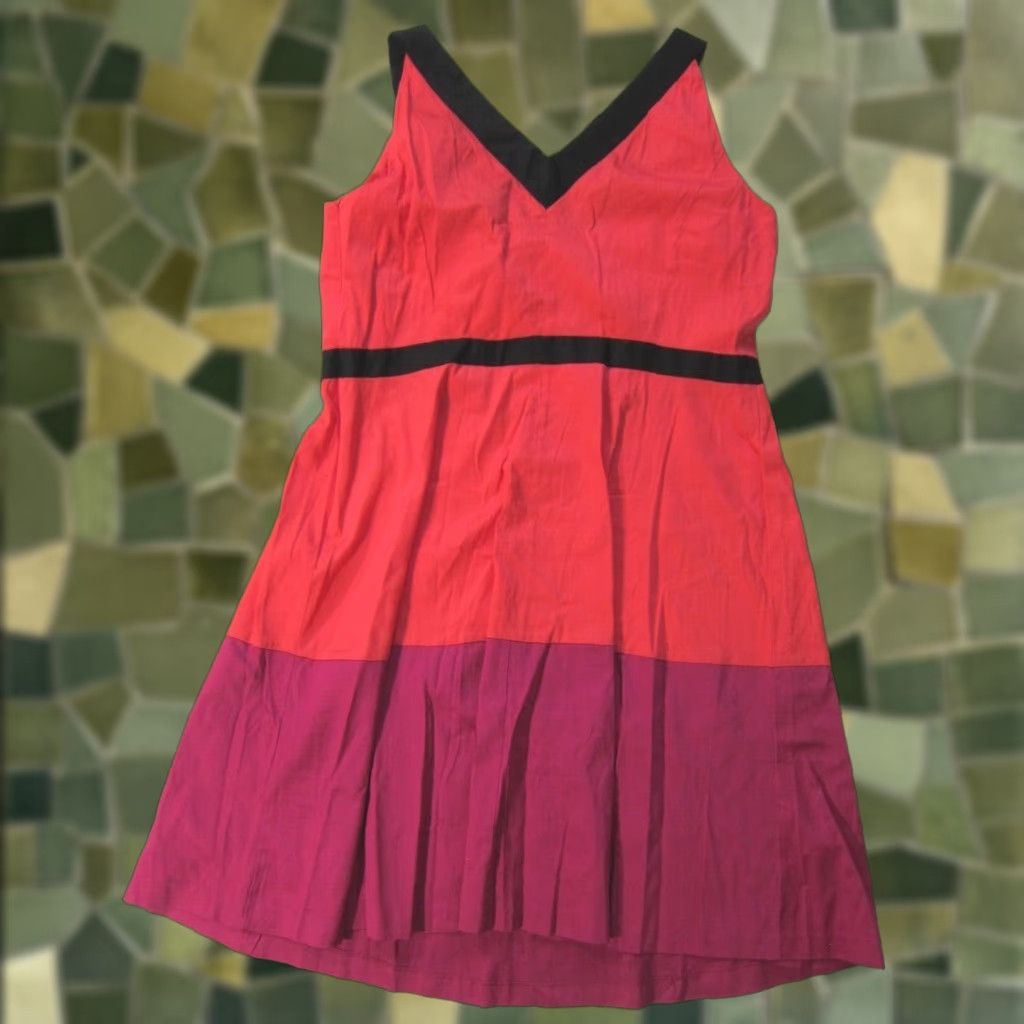 Vintage NWT Le Bos Cotton Pink Orange Black Sleeveless Drop Waist Tank Dress Plus 16W Size XXL / US 16-18 / IT 52-54 - 1 Thumbnail