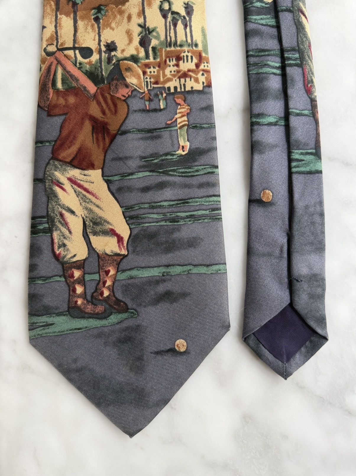Other Vintage Golf Scene Silk Tie Novelty Print Italian Made Size ONE SIZE - 3 Thumbnail