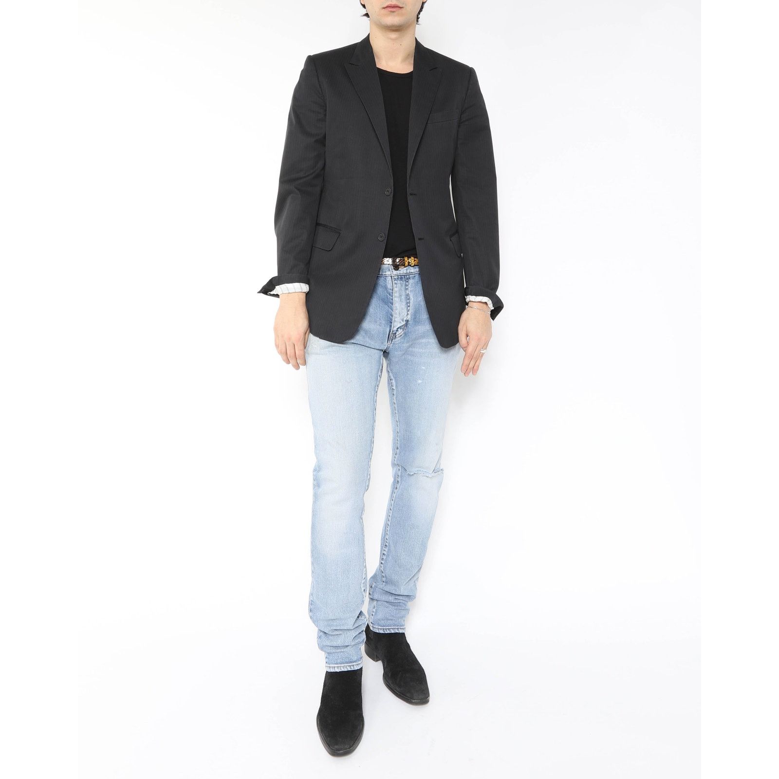 Saint Laurent Paris Knee-Rip Jeans in Light Washed Denim Size US 34 / EU 50 - 14 Thumbnail