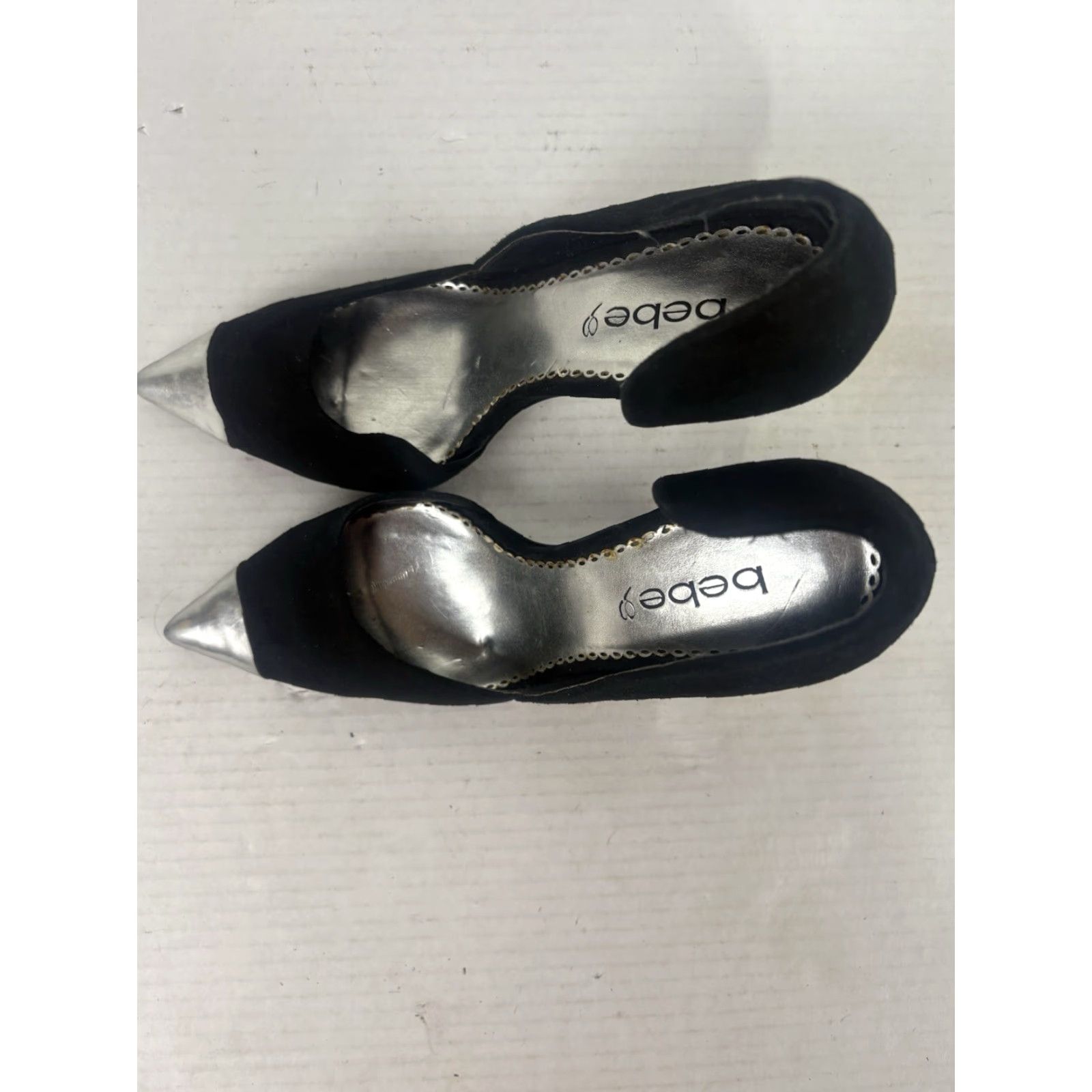 Bebe VINTAGE Bebe Women's Suede Pointed Toe Stiletto Heel 4.5in M Size 7 Silver Black Formal Cocktail Women Size US 7 / IT 37 - 2 Thumbnail