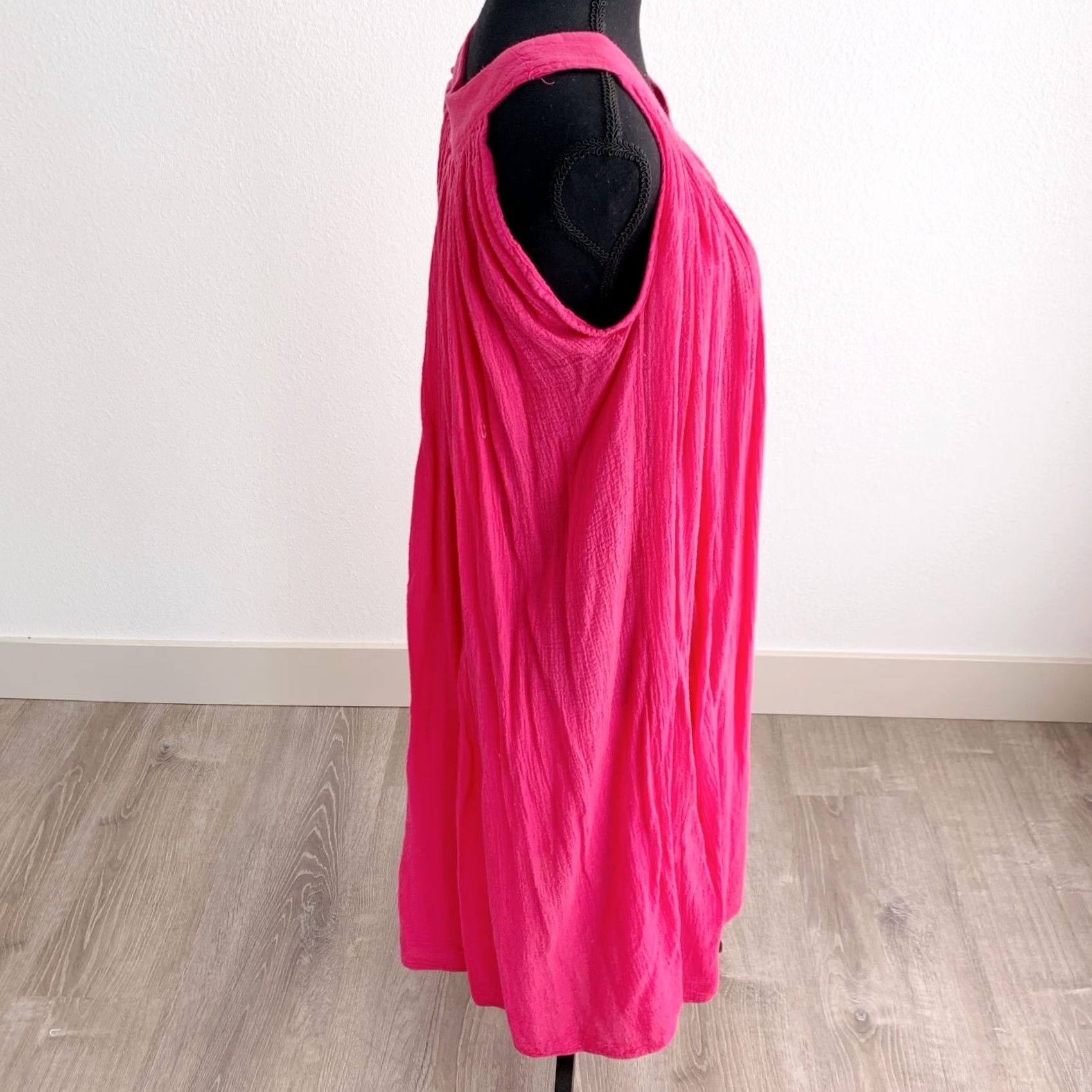 Vintage VINTAGE Amerikan Climax Pink Gauze Swing Summer V-Neck Midi Dress L/XL Womens Size L / US 10 / IT 46 - 4 Thumbnail