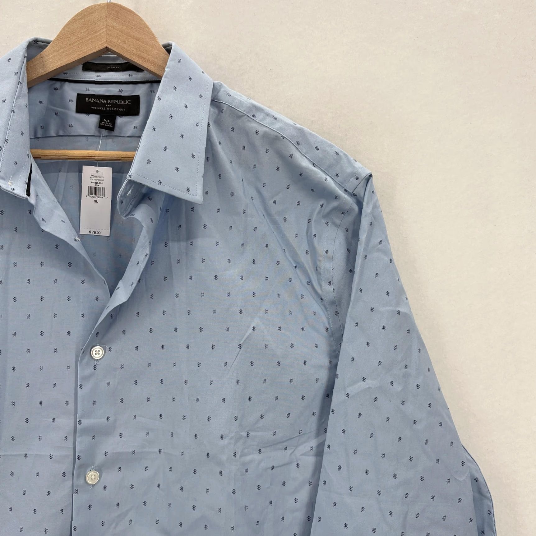 Banana Republic Banana Republic Dress Shirt Mens XL Blue Slim Fit Wrinkle Resistant Stretch NWT Size 46R - 2 Thumbnail