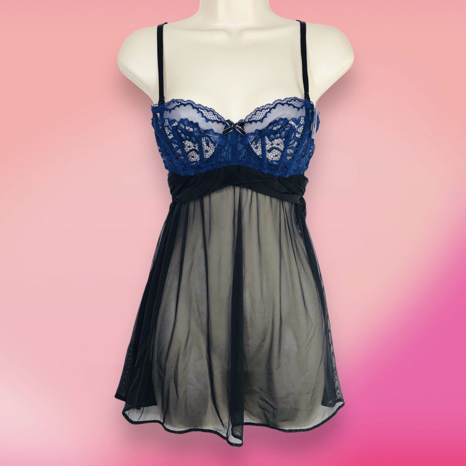 Other Adore Me Lace Mesh Babydoll Women 36A Black Blue see through Size ONE SIZE - 1 Thumbnail