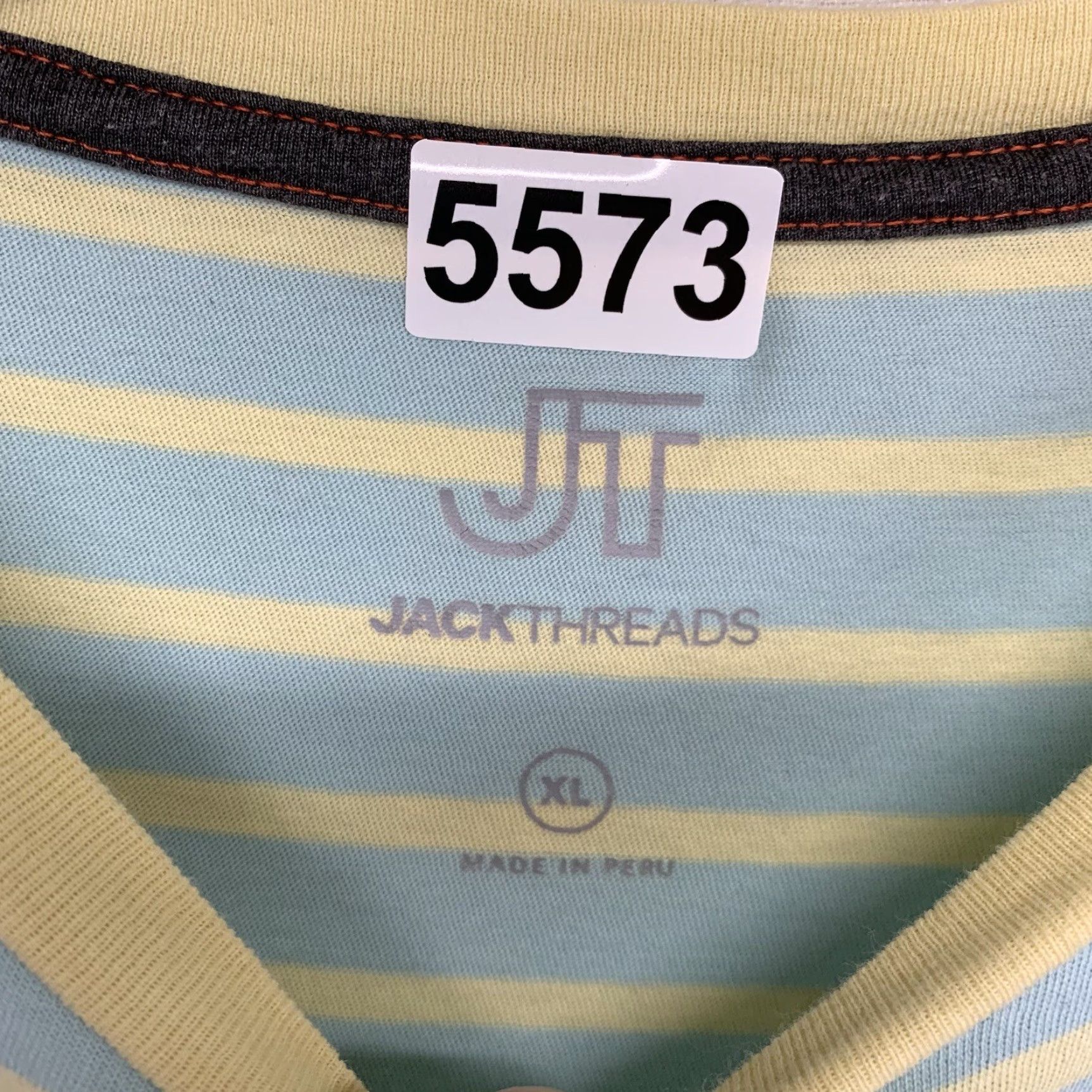 Vintage JACK THREADS Men's T-Shirt Large Striped Blue Yellow 80s Punk USA Size US L / EU 52-54 / 3 - 7 Thumbnail