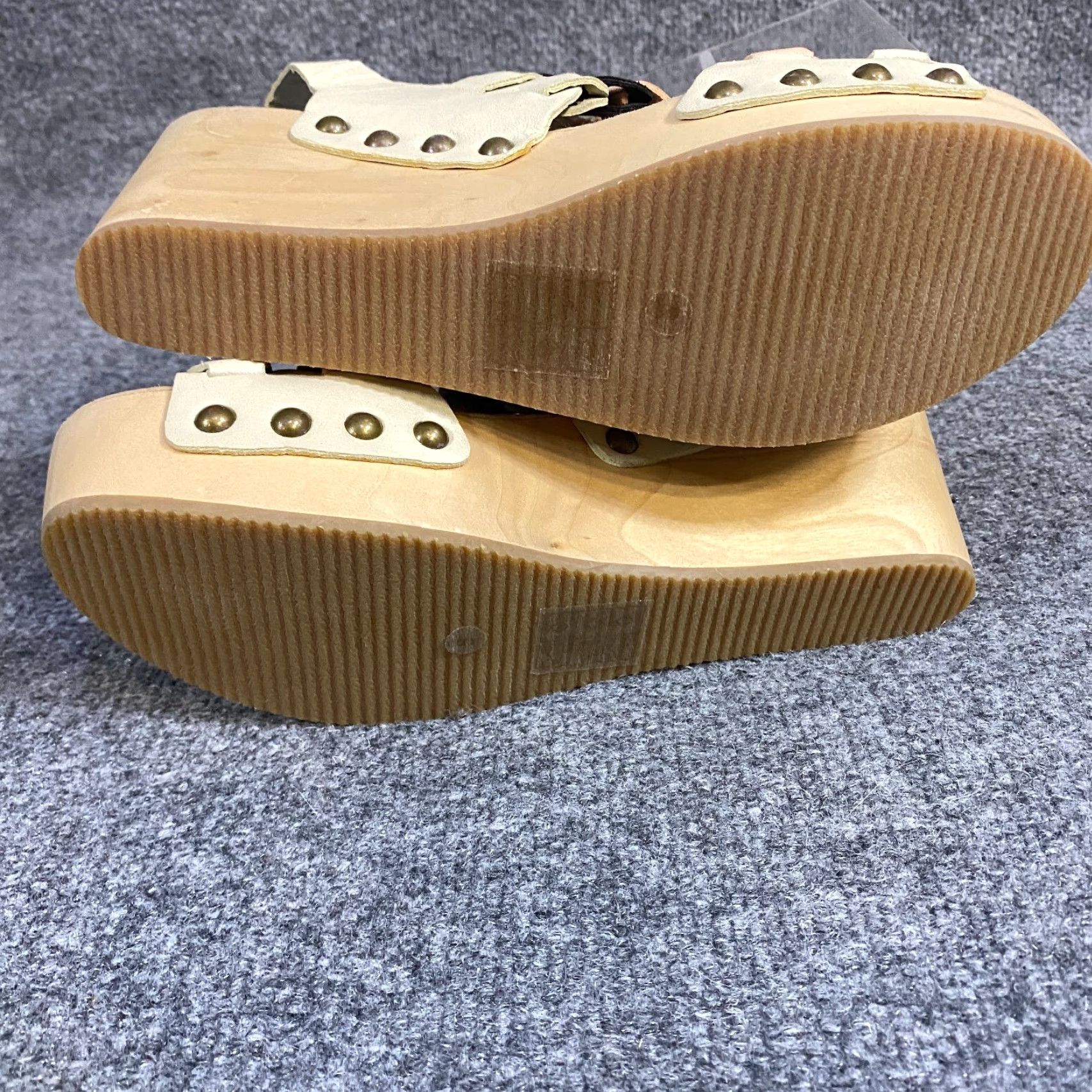 Vintage Ecote Sandals Womens 8 Beige Leather Strappy Platform Wood NEW Size US 8 / IT 38 - 6 Thumbnail