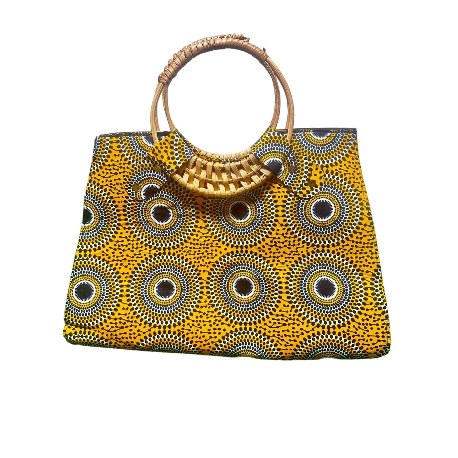 Other Yellow African print handbag with bamboo wristlets Size ONE SIZE - 1 Thumbnail