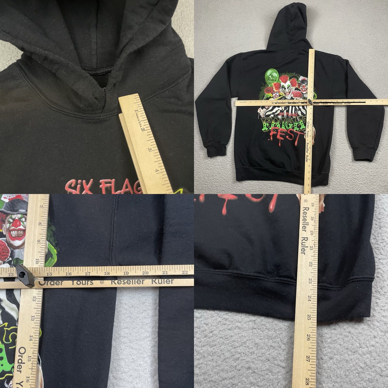 Vintage Six Flags Hoodie Adult Small Black Fright Fest Clowns Halloween Haunted S Shirt? Size US S / EU 44-46 / 1 - 8 Thumbnail