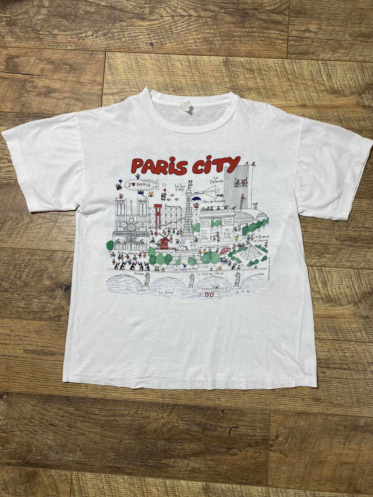 Vintage RARE Vintage 90s Paris City T-Shirt | Cartoon Map Graphic Size US L / EU 52-54 / 3 - 1 Thumbnail