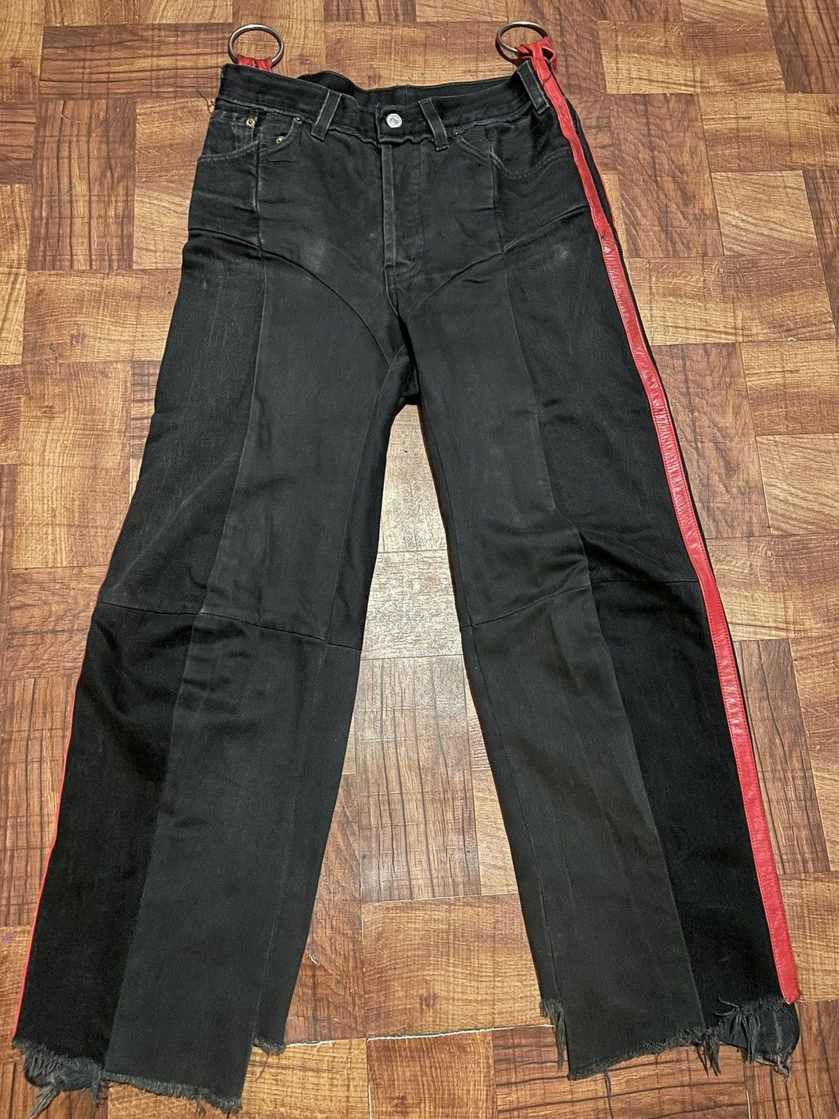 image of Vetements Demna Reworked Jeans Leather Stripe in Black, Men's (Size 30)