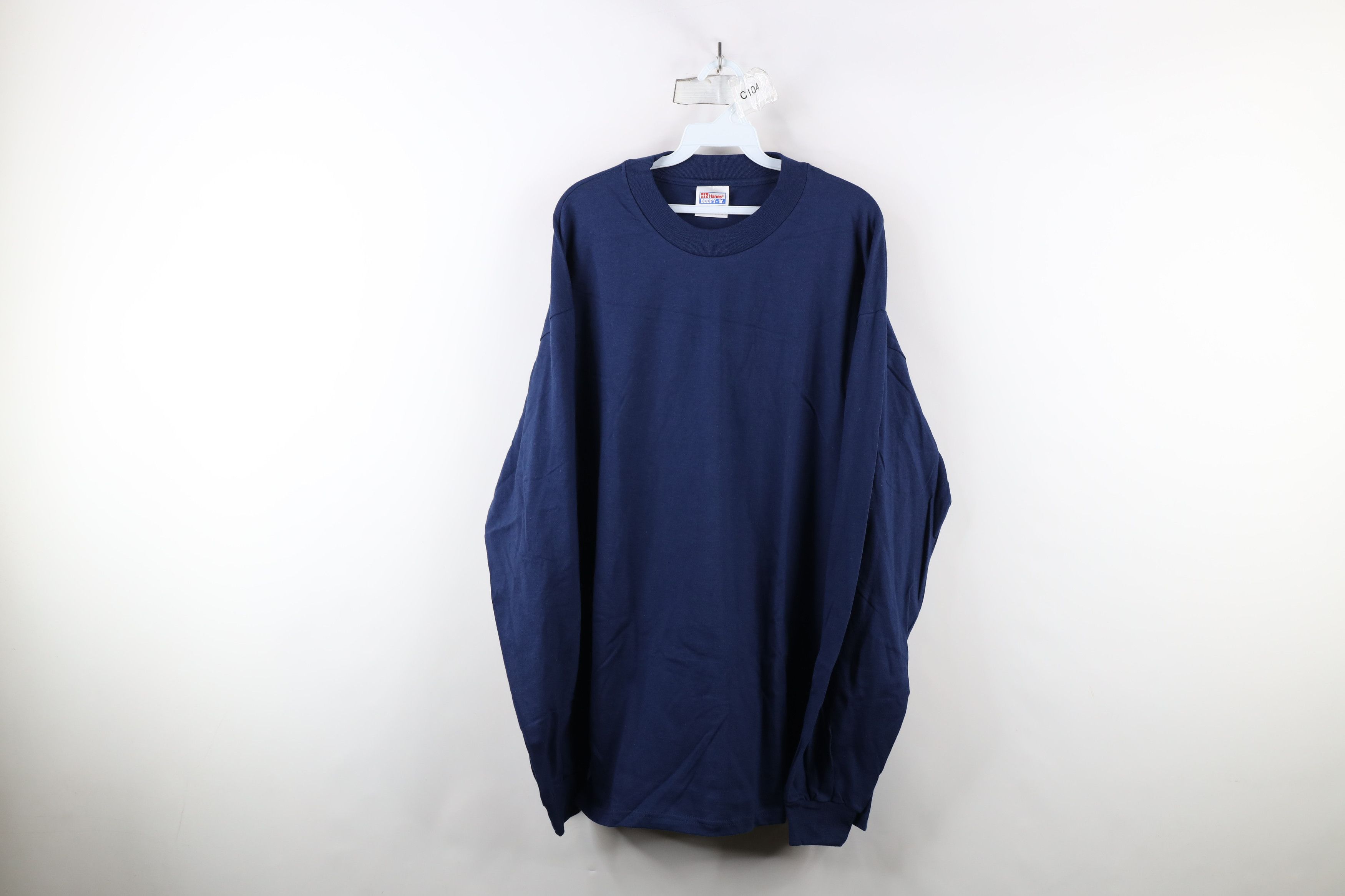 Hanes × Vintage Vintage 90s Hanes Beefy Cotton Long Sleeve T-Shirt Navy Blue Size US XL / EU 56 / 4 - 1 Thumbnail