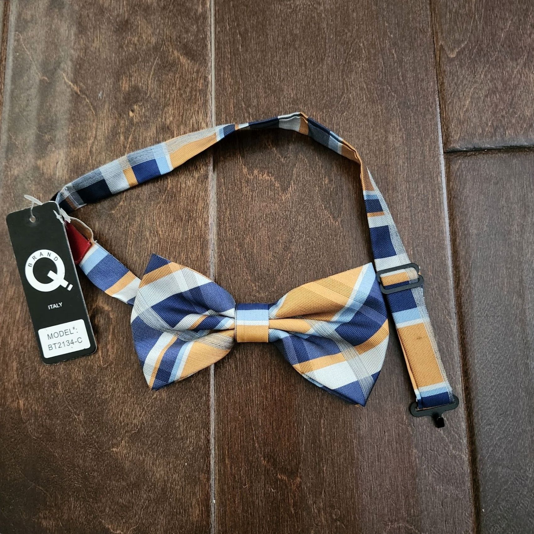 J Brand Brand Q Italy Bow Tie Plaids & Checks Adjustable One Size Multicolor Blue Tan NWT Men Size ONE SIZE - 2 Thumbnail