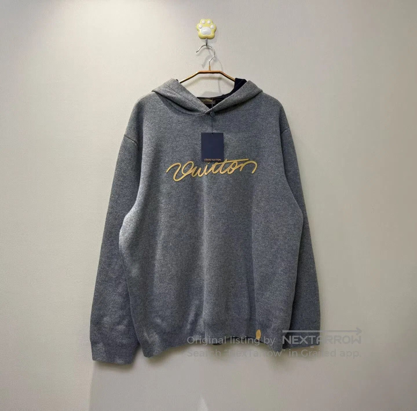 Louis Vuitton Louis Vuitton Grey Leather Patch Letter Cashmere Hoodie| Size US XXL / EU 58 / 5 - 1 Thumbnail