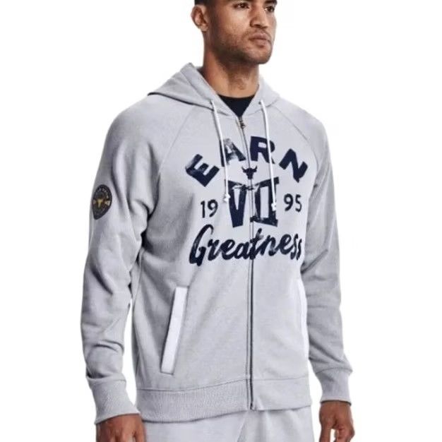 Under Armour Under Armour Project Rock Heavyweight Terry Zip Hoodie Gym Sweatshirt Mens Large Gray Size US L / EU 52-54 / 3 - 2 Thumbnail
