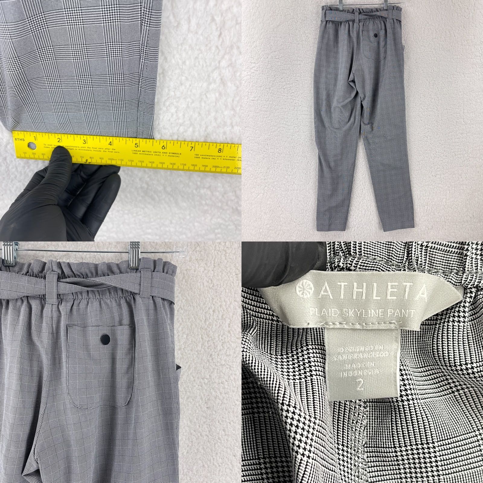 Athleta Athleta Black White Plaid Skyline Pants Womens Pull On Belted Mid-Rise Size 2 Tapered Fit, 26.5 Inseam, 28 in Waist, 90s City College style Size 26" / US 2 / IT 38 - 9 Thumbnail