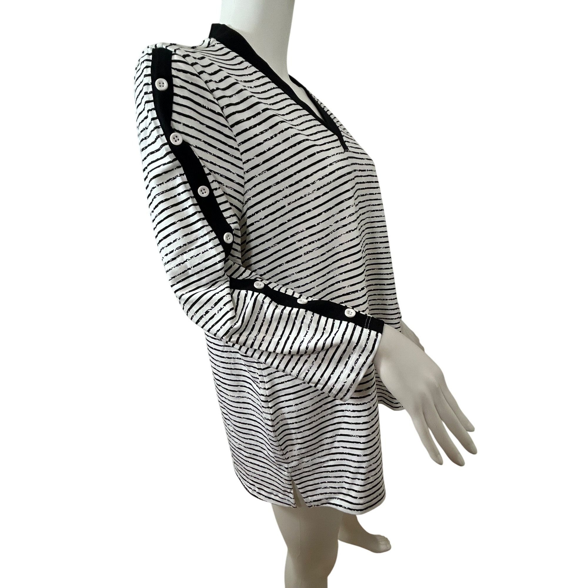 Other E.L.I Tunic Top XL Black White Stripes Long Sleeve V-Neck Bu Size XL / US 12-14 / IT 48-50 - 4 Thumbnail