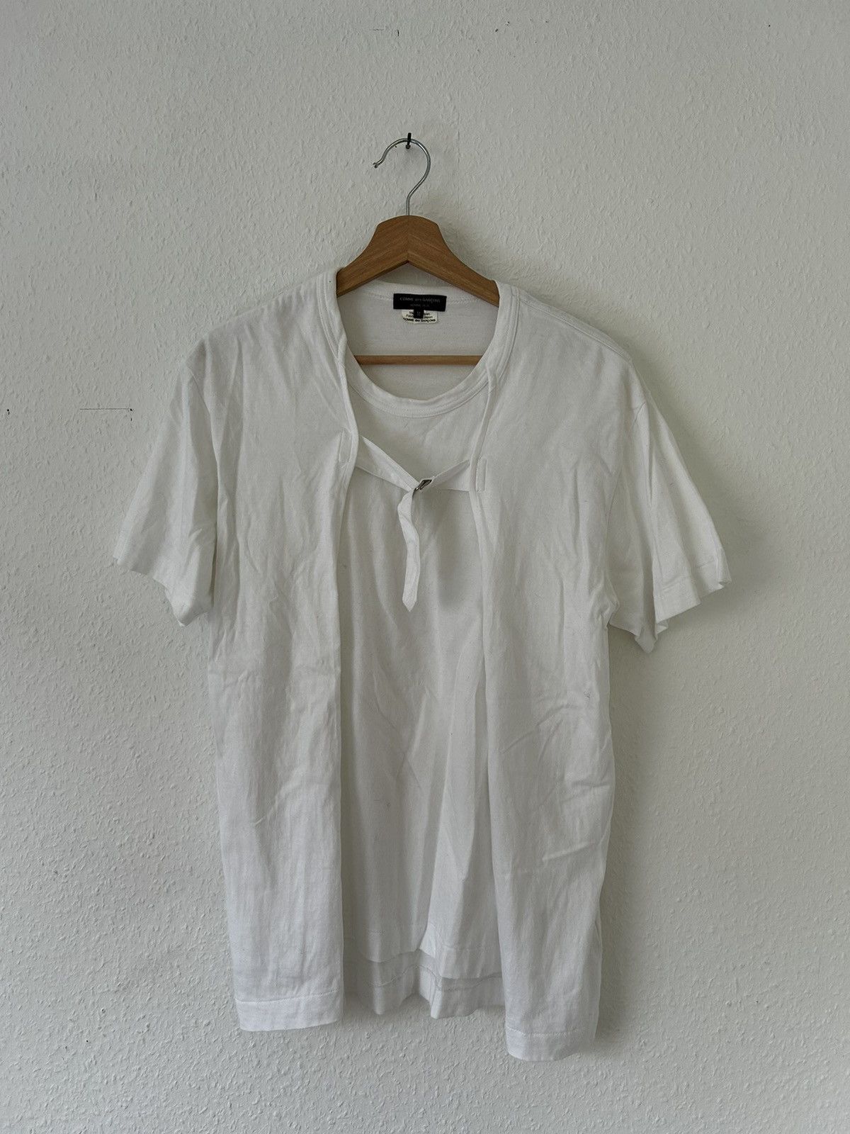 image of Comme Des Garcons Homme Plus Buckle Double Layer Tshirt in White, Men's (Size Medium)