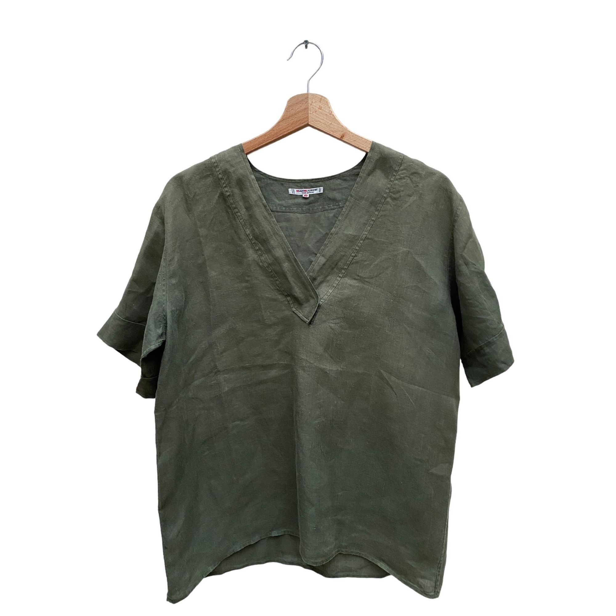image of YVES Saint Laurent Vintage Kaki Linen T-Shirt, Women's (Size Medium)
