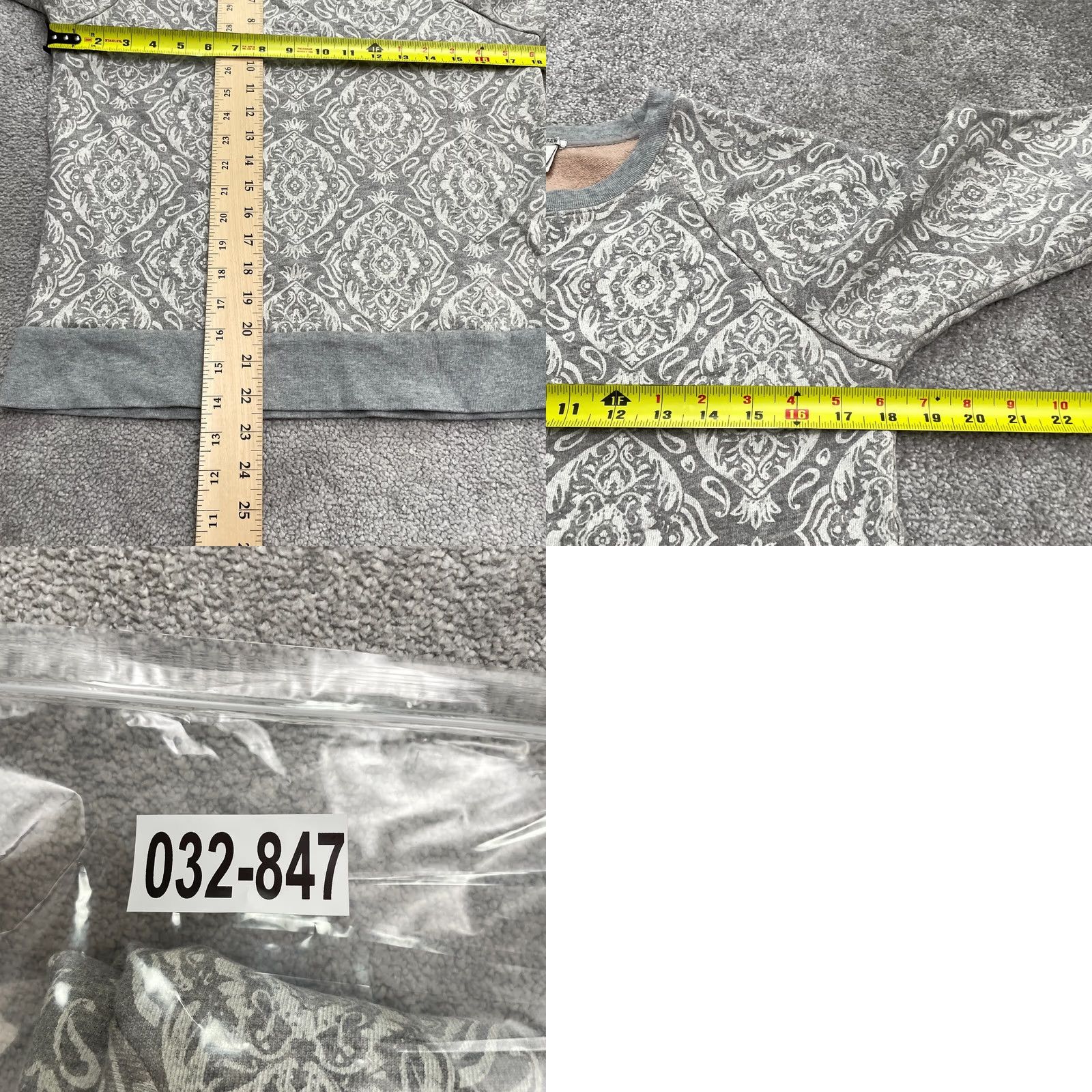 J.Crew J. Crew Paisley Pullover Sweatshirt Womens Small Gray White Cotton Casual Crew Neck Raglan Sleeve All Seasons Size S / US 4 / IT 40 - 8 Thumbnail