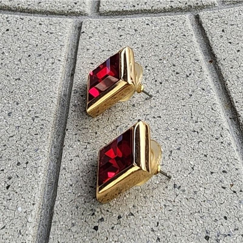 Swarovski SAL Swarovski Red Crystal Gold Plated Rectangle Earrings Size ONE SIZE - 6 Thumbnail