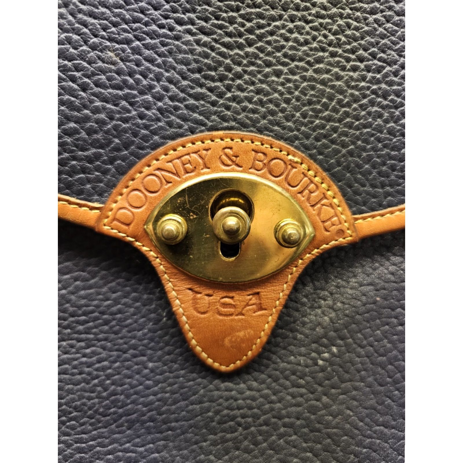 Dooney & Bourke VINTAGE Dooney & Bourke All Weather Leather Pebbled Finish Spectator Bag Navy Blue Bucket Bag Women Medium Brown Leather Strap 11" Gold Hardware Size ONE SIZE - 3 Thumbnail