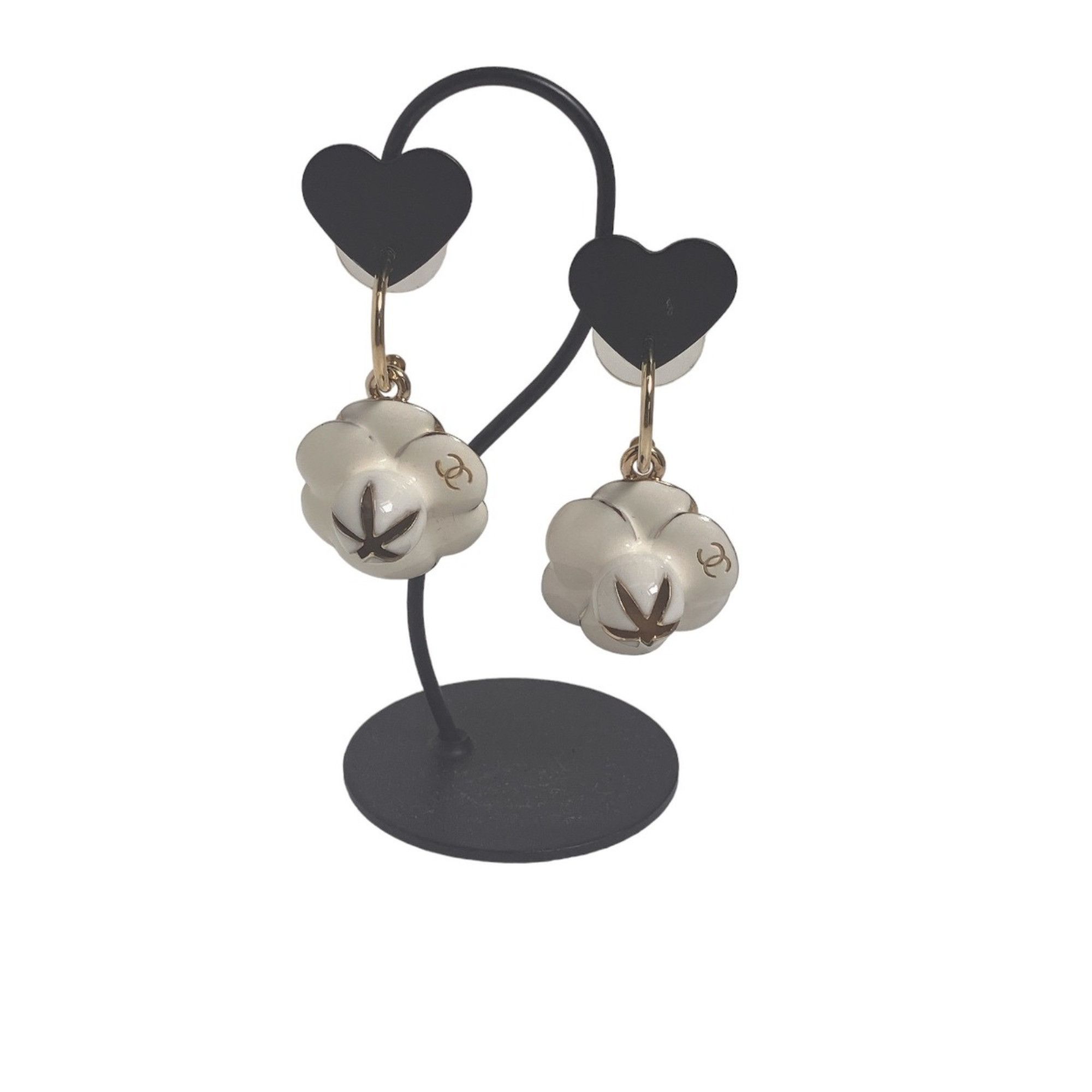 image of Chanel Hoop Earrings Coco Mark 02P Camellia Chanel White/gold, Women's