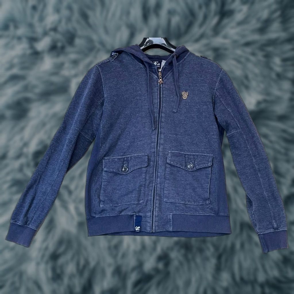 Vintage LRG LIFTED RESEARCH GROUP Hooded Jacket Men M Blue Full Zip Fleece Windbreaker Logo Casual Outdoor University 90s Style Size US M / EU 48-50 / 2 - 1 Thumbnail