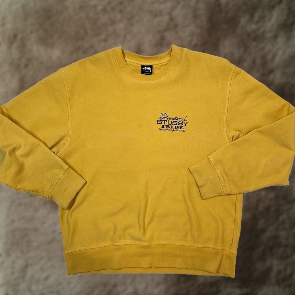 Vintage VINTAGE Stussy Sweatshirt Crew Neck Mens XL Yellow Size US XL / EU 56 / 4 - 1 Thumbnail