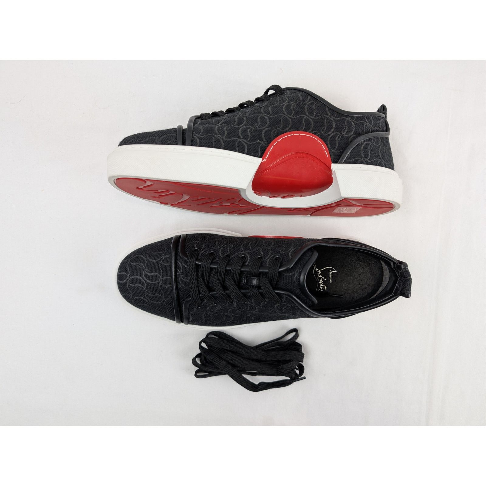 Christian Louboutin o1rshd1 Adolon Junior Flat Sneakers Shoe in Black/White Size US 12 / EU 45 - 1 Thumbnail