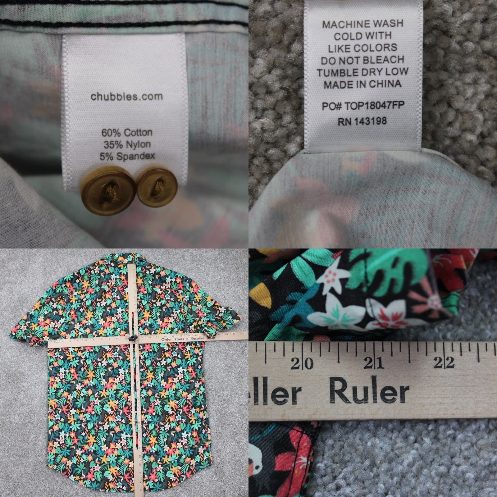 Chubbies Chubbies Hawaiian Shirt Mens M Green Floral Short Sleeve Button-Down Past Weekend Wear S/S Pullover Shirt Size US M / EU 48-50 / 2 - 8 Thumbnail