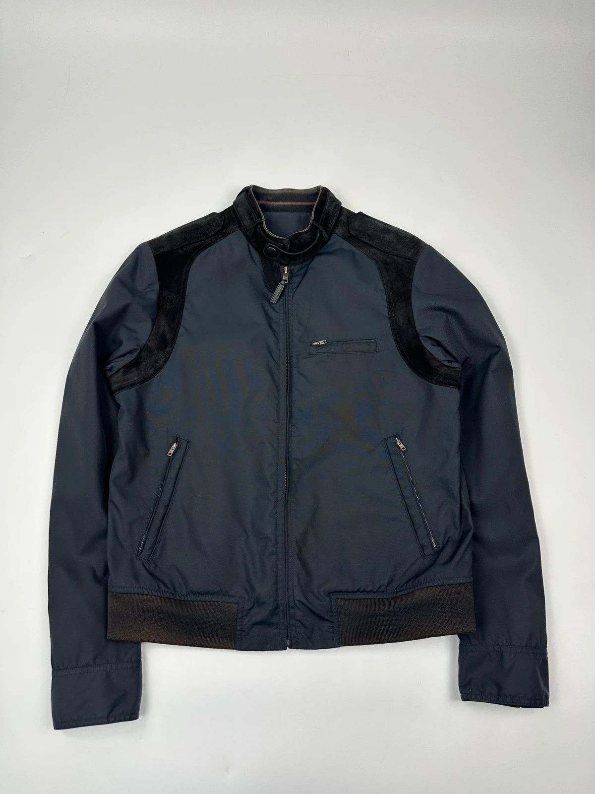 Gucci Gucci 00’s Navy Blue Leather Insert Bomber Jacket Size US M / EU 48-50 / 2 - 1 Thumbnail
