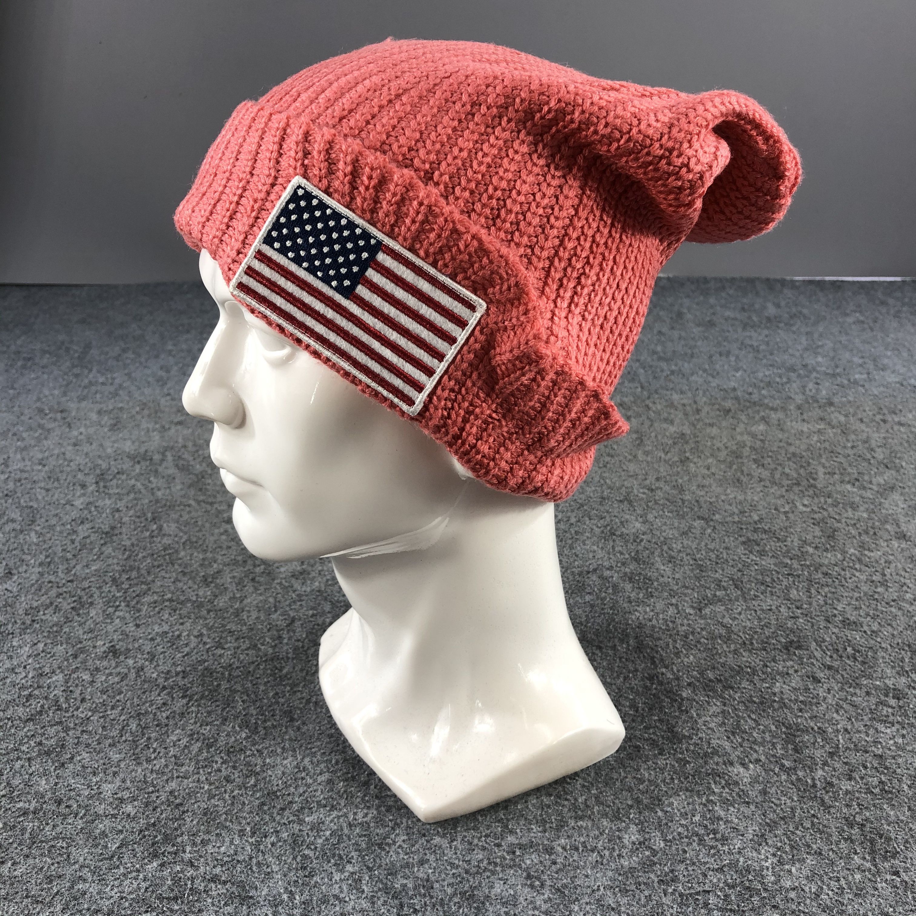 Japanese Brand American Flag Patch Pink Beanie Snowcap Snow Hat B473 Size ONE SIZE - 2 Thumbnail