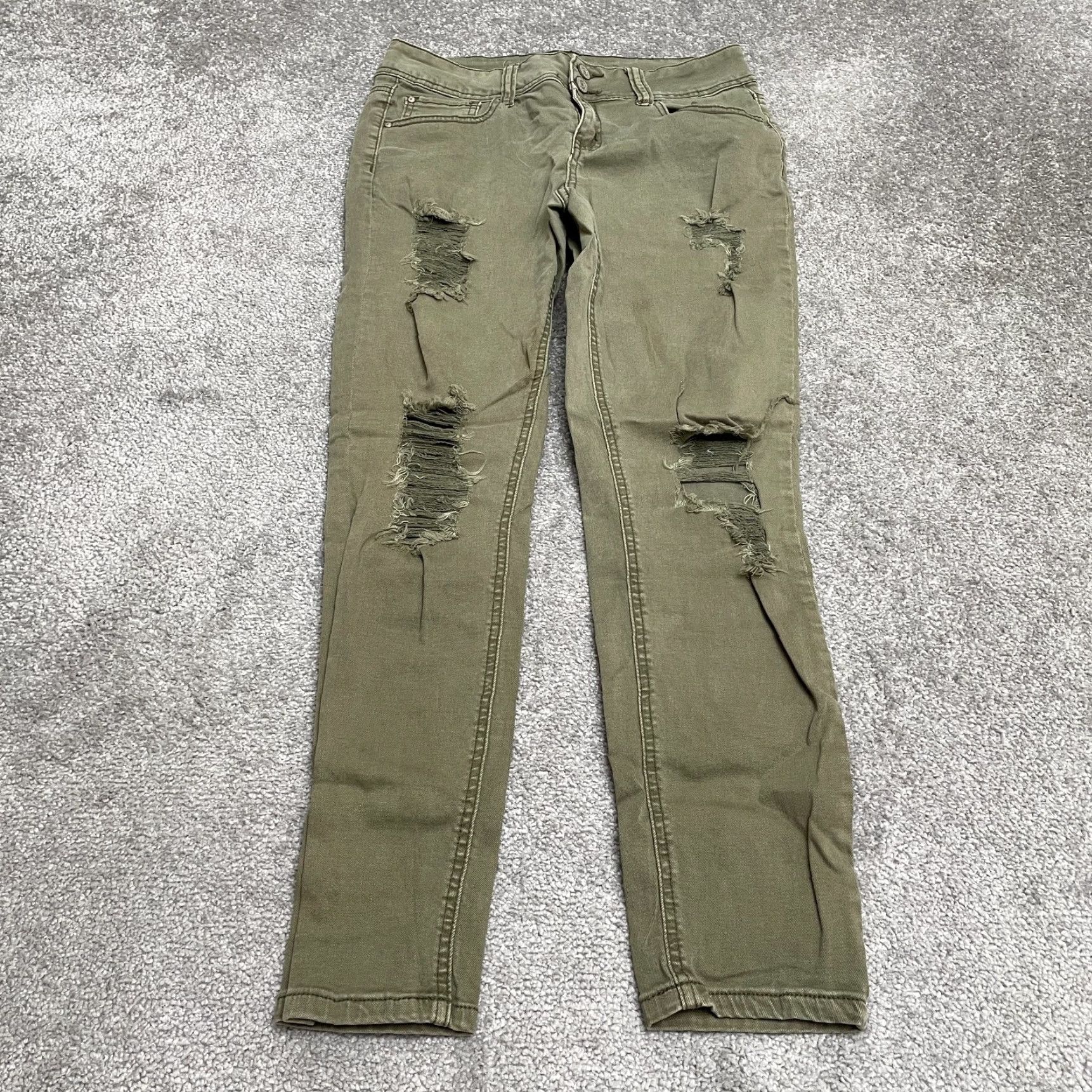 Denime Refuge Jeans Skinny Denim Womens 6 Army Green 30x27.5 Stretch Distressed Button Zip 5-Pocket Regular Size 28" / US 6 / IT 42 - 2 Thumbnail