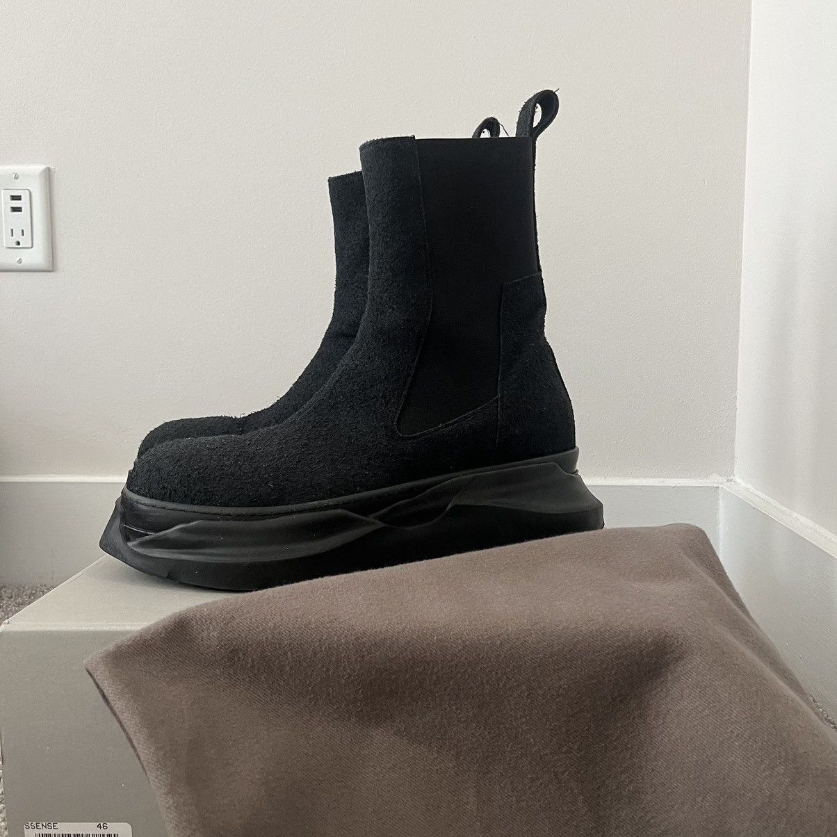 image of Rick Owens x Rick Owens Drkshdw Beatle Abstract Boots in Black, Men's (Size 13)