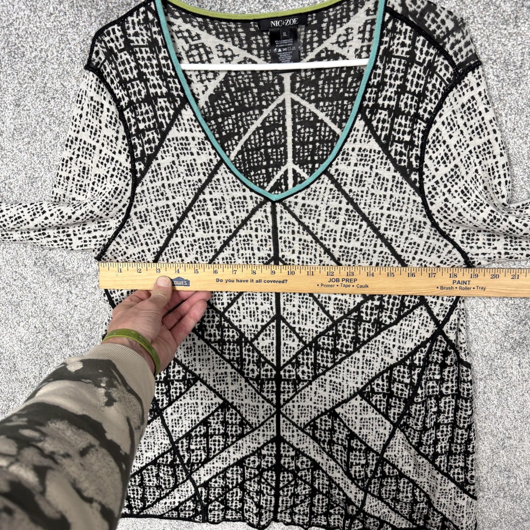 NIC+ZOE NIC+ZOE Tunic Sweater Womens XL Black White Knit Geometric Lagenlook Boho Chic Size XL / US 12-14 / IT 48-50 - 4 Thumbnail
