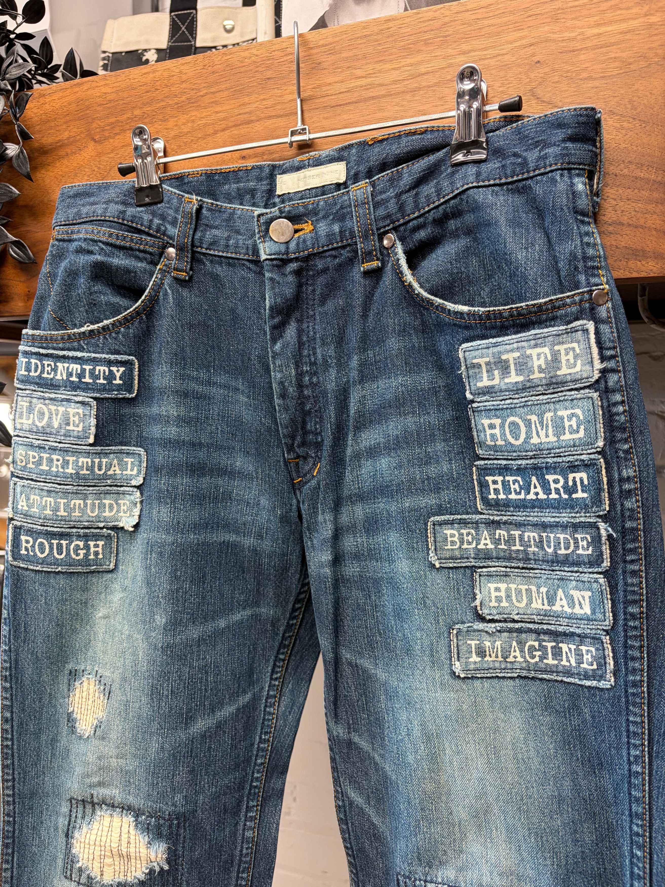 Number (N)ine AW2004 Number (N)ine ‘Give Peace a Chance Patchwork Denim Size US 30 / EU 46 - 3 Thumbnail