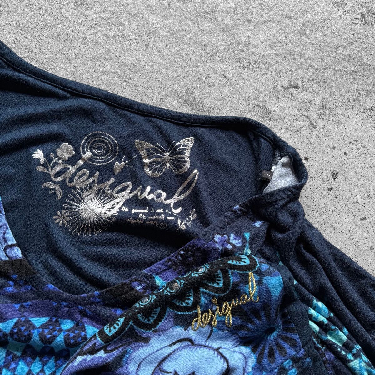 Desigual Desigual Womens Blue Abstract Print Short Sleeve Top Shirt Size L / US 10 / IT 46 - 5 Thumbnail