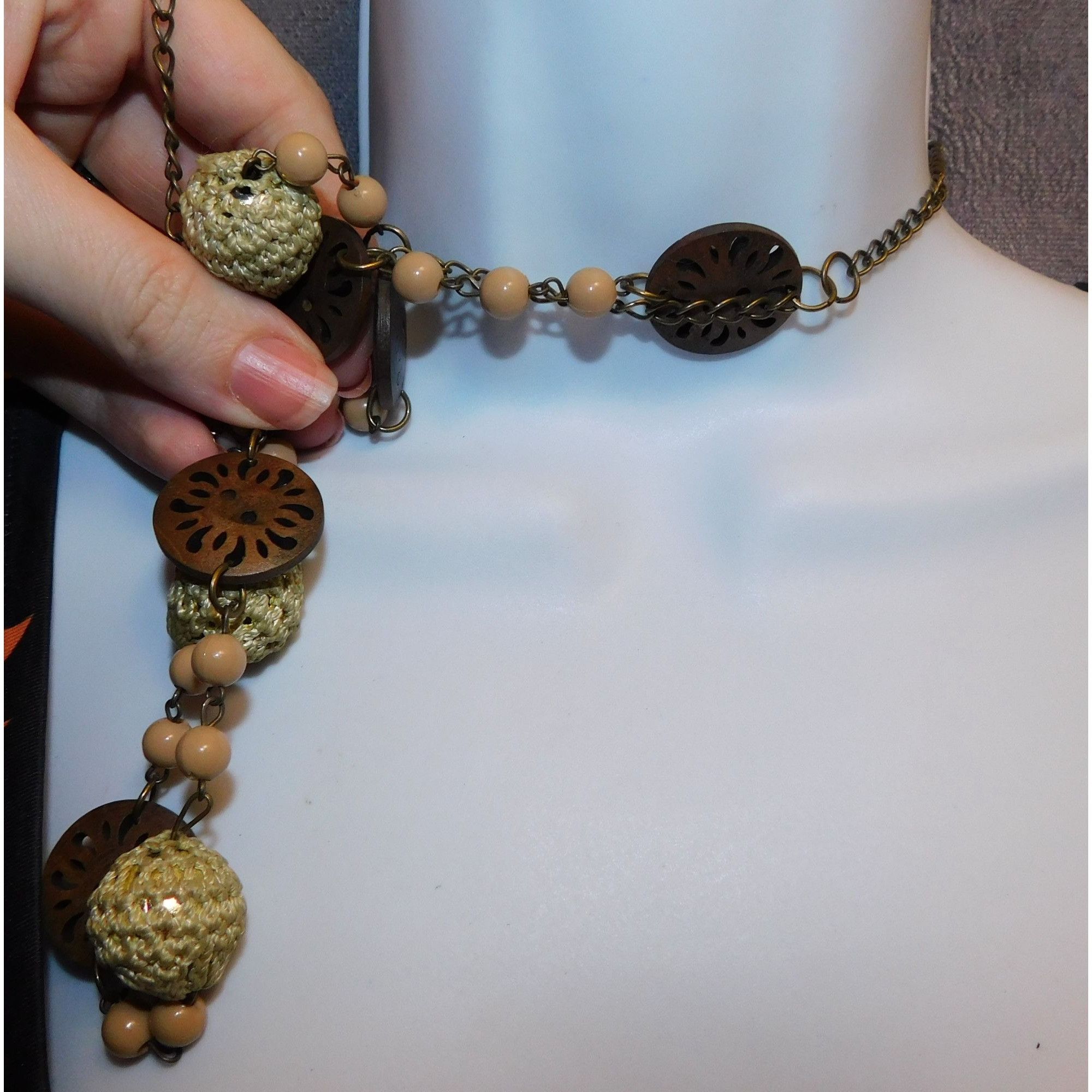 Other Vintage Wood And Crochet Beaded Necklace Size ONE SIZE - 2 Thumbnail