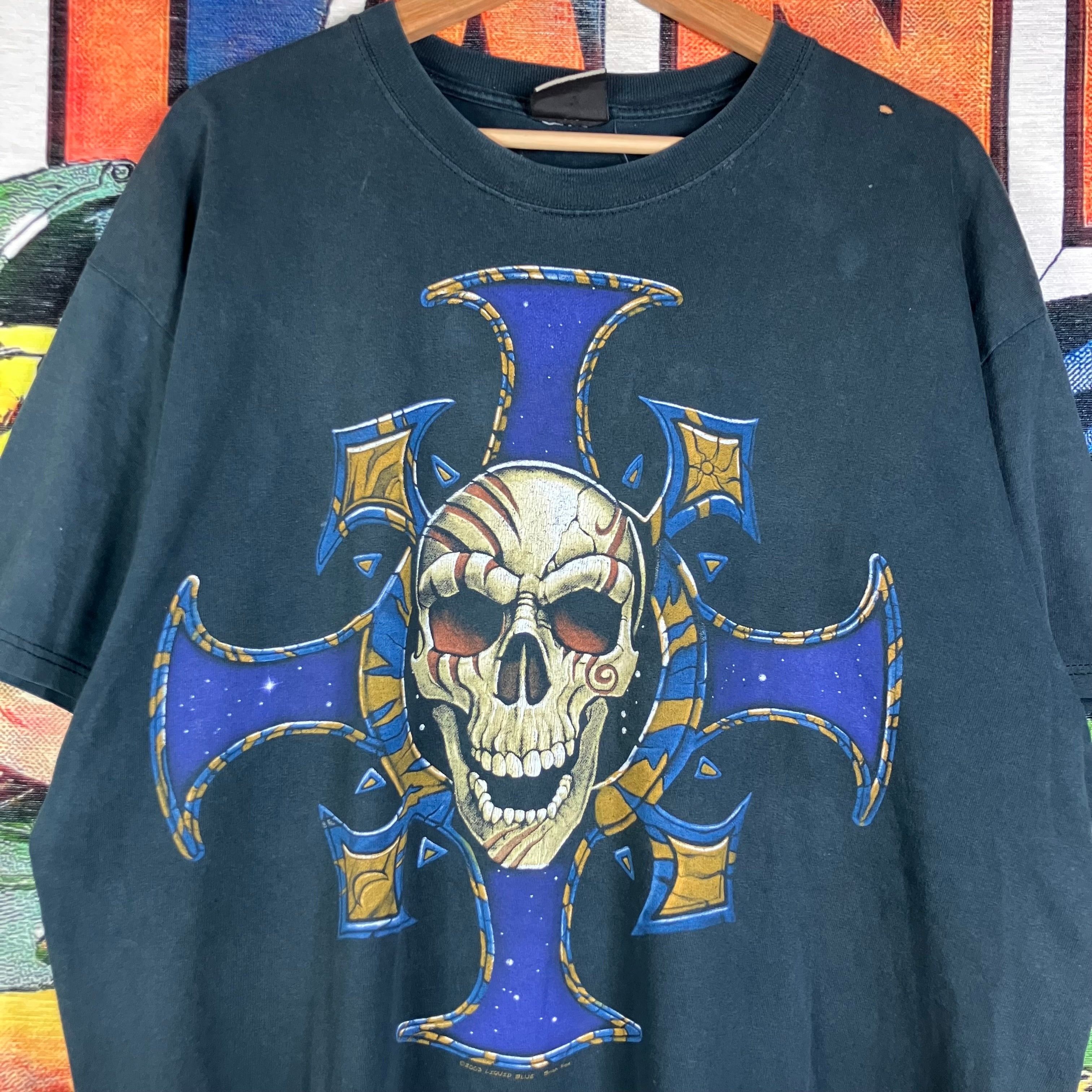 Liquid Blue × Vintage Vintage Y2K 2003 Liquid Blue Brian Fox Tribal Skull Cross Si Size US XL / EU 56 / 4 - 4 Thumbnail