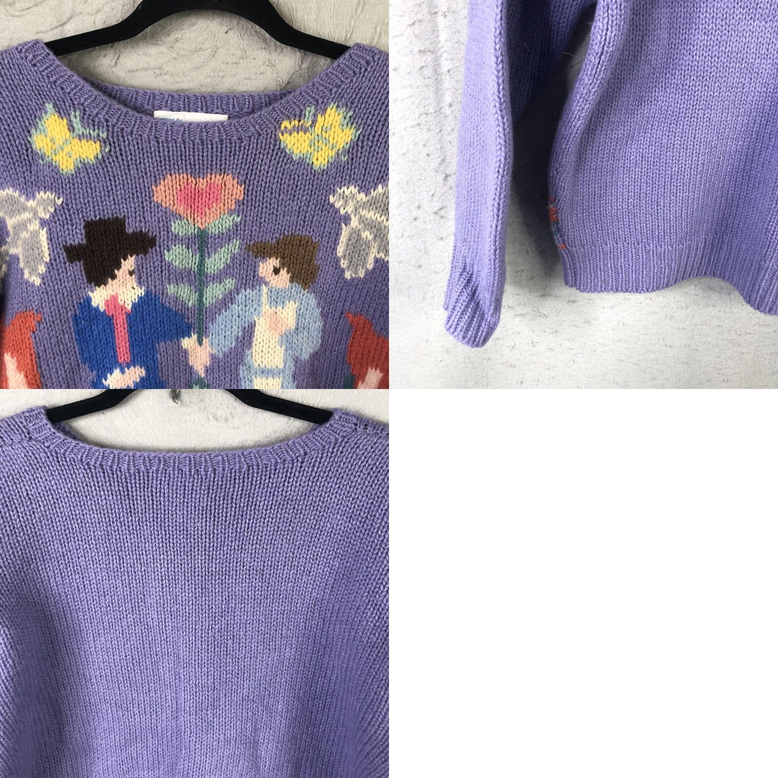 Folk VINTAGE Deans Of Scotland Sweater Women L Wool Folk Art Couple Graphic Knit Love Country Size L / US 10 / IT 46 - 10 Thumbnail