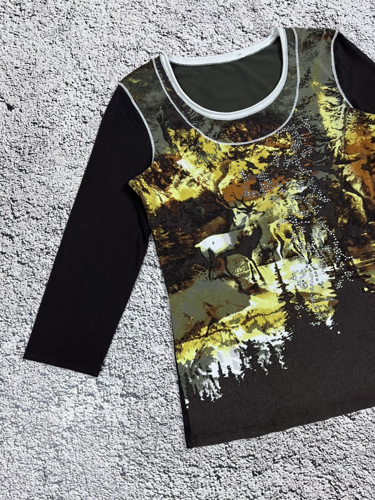 Japanese Brand Vintage Y2K Woodland Deer Forest Beaded Long Sleeve Top Size M / US 6-8 / IT 42-44 - 2 Thumbnail