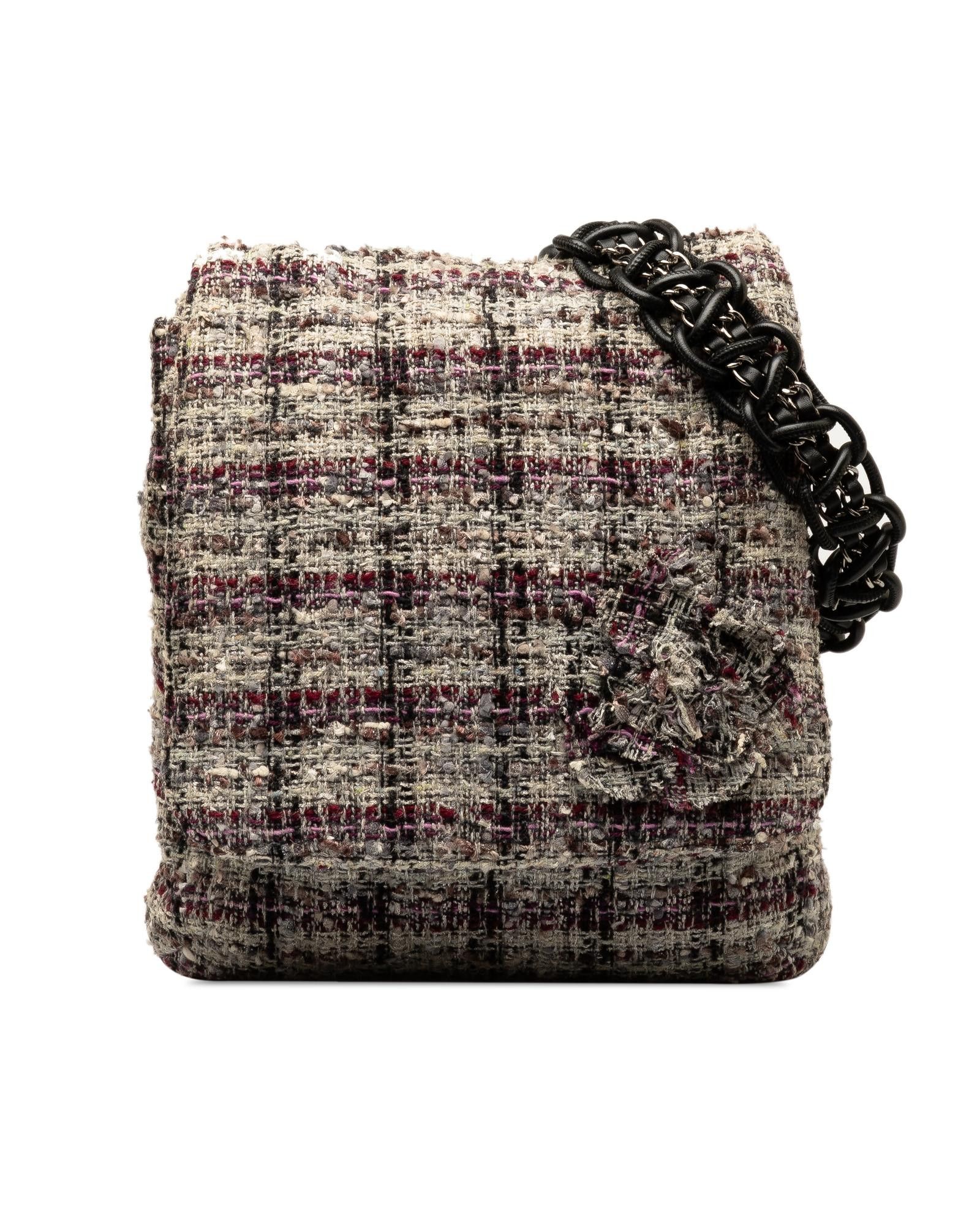 image of Chanel Tweed Crossbody Bag With Chain Strap in Grey, Women's