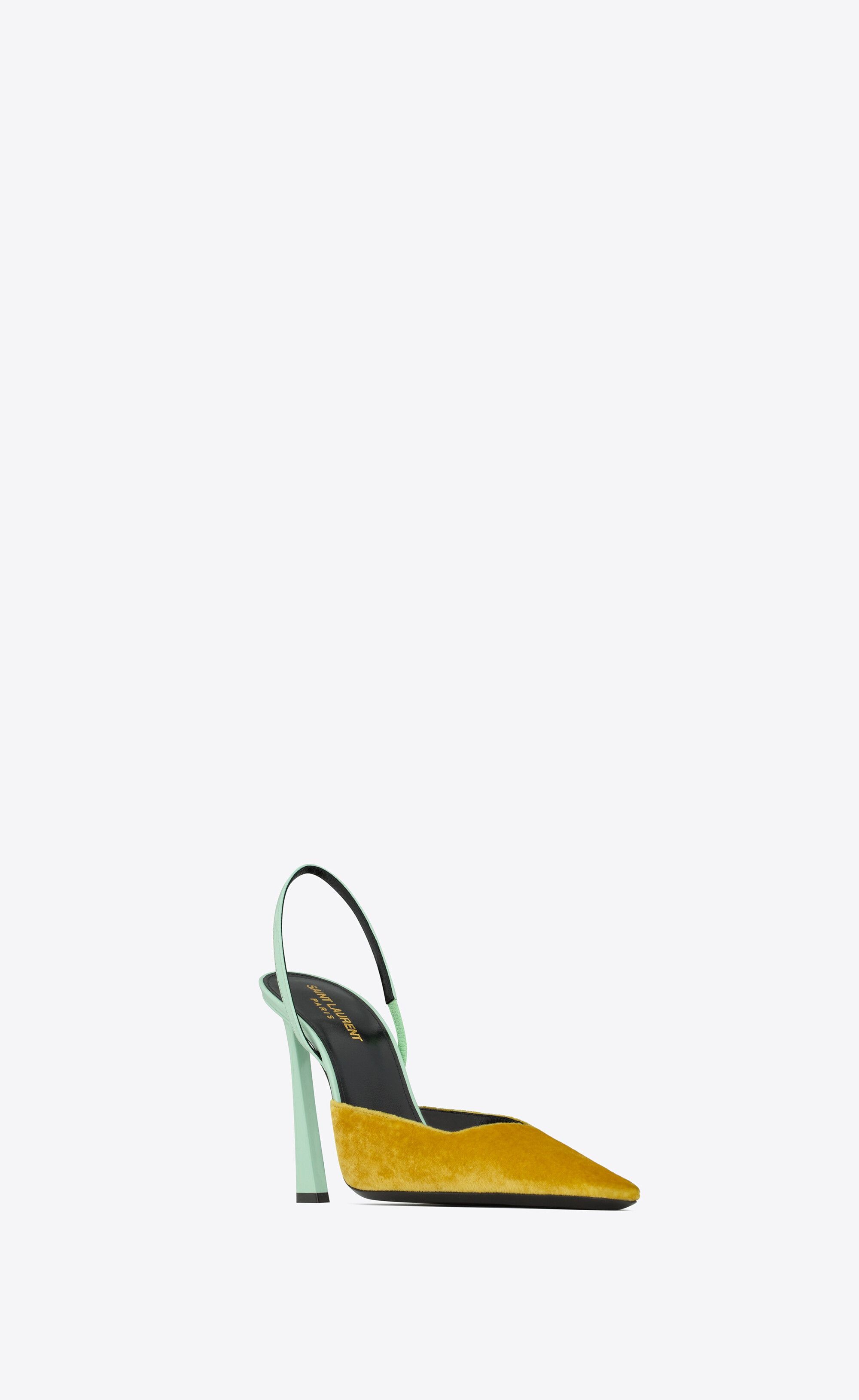 Saint Laurent Paris o1s1wg111024 Blade Slingback Pumps Silk Velvet Patent Yellow Size US 5.5 / IT 35.5 - 3 Thumbnail