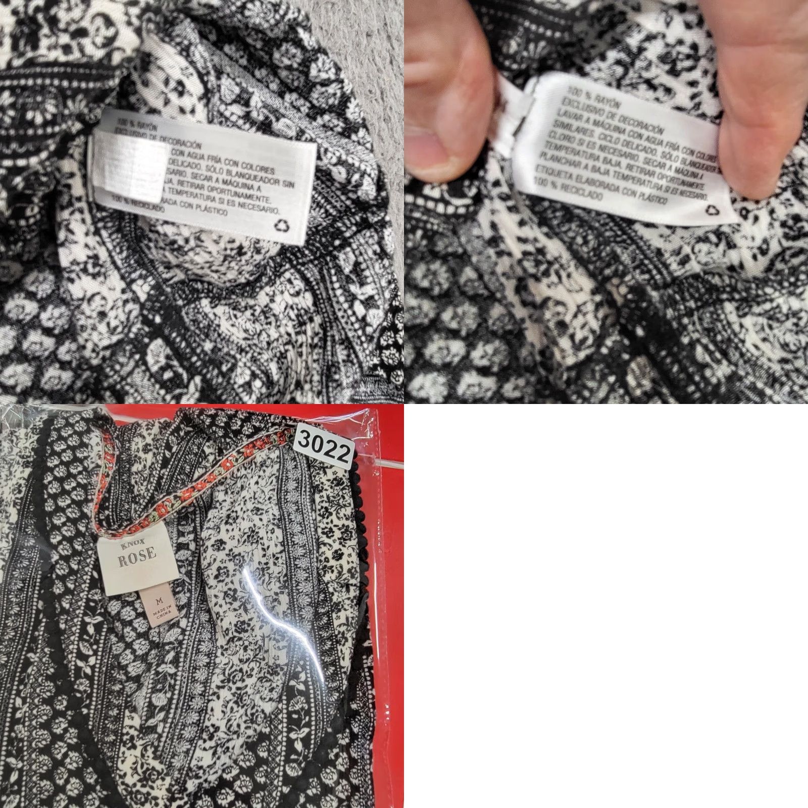 Vintage Knox Rose Dress Women's Black A-Line V-Neck Ruffle Boho Cottagecore Medallion Knit Rayon Knee Length Size M / US 6-8 / IT 42-44 - 9 Thumbnail