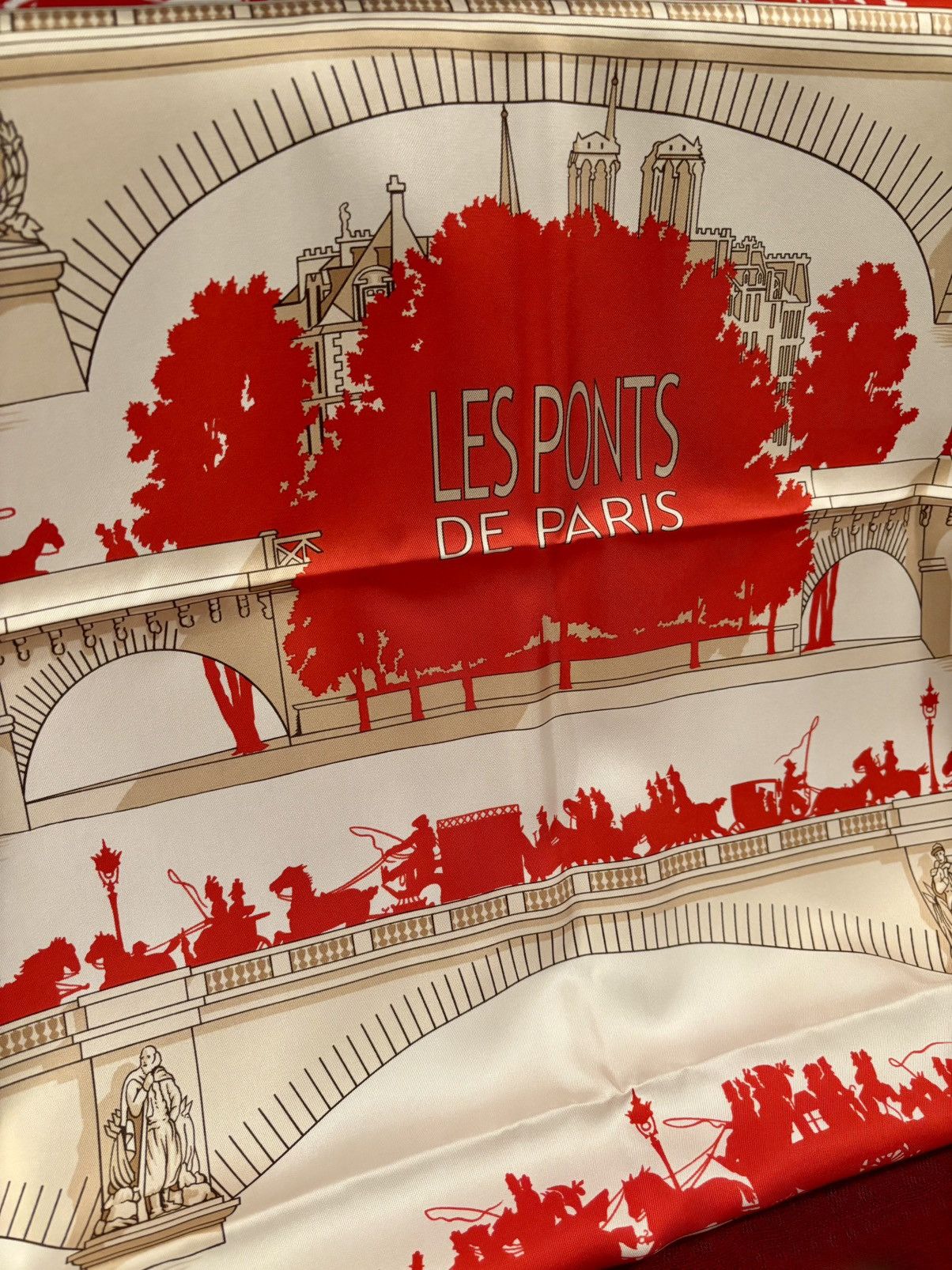 Hermes Hermes Carre90 Les Ponts De Paris Bridges Of Scarf Red Size ONE SIZE - 4 Thumbnail