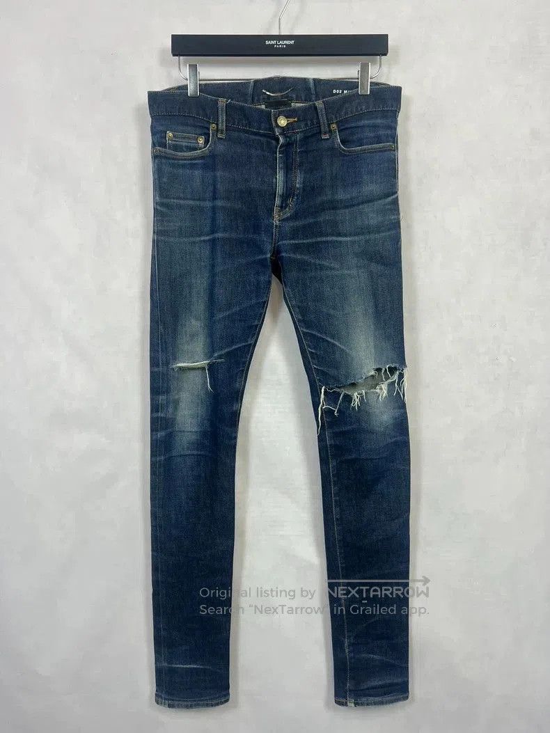 Saint Laurent Paris Saint Laurent Blue Ripped Cat Scratch Jeans. Size US 31 - 1 Thumbnail