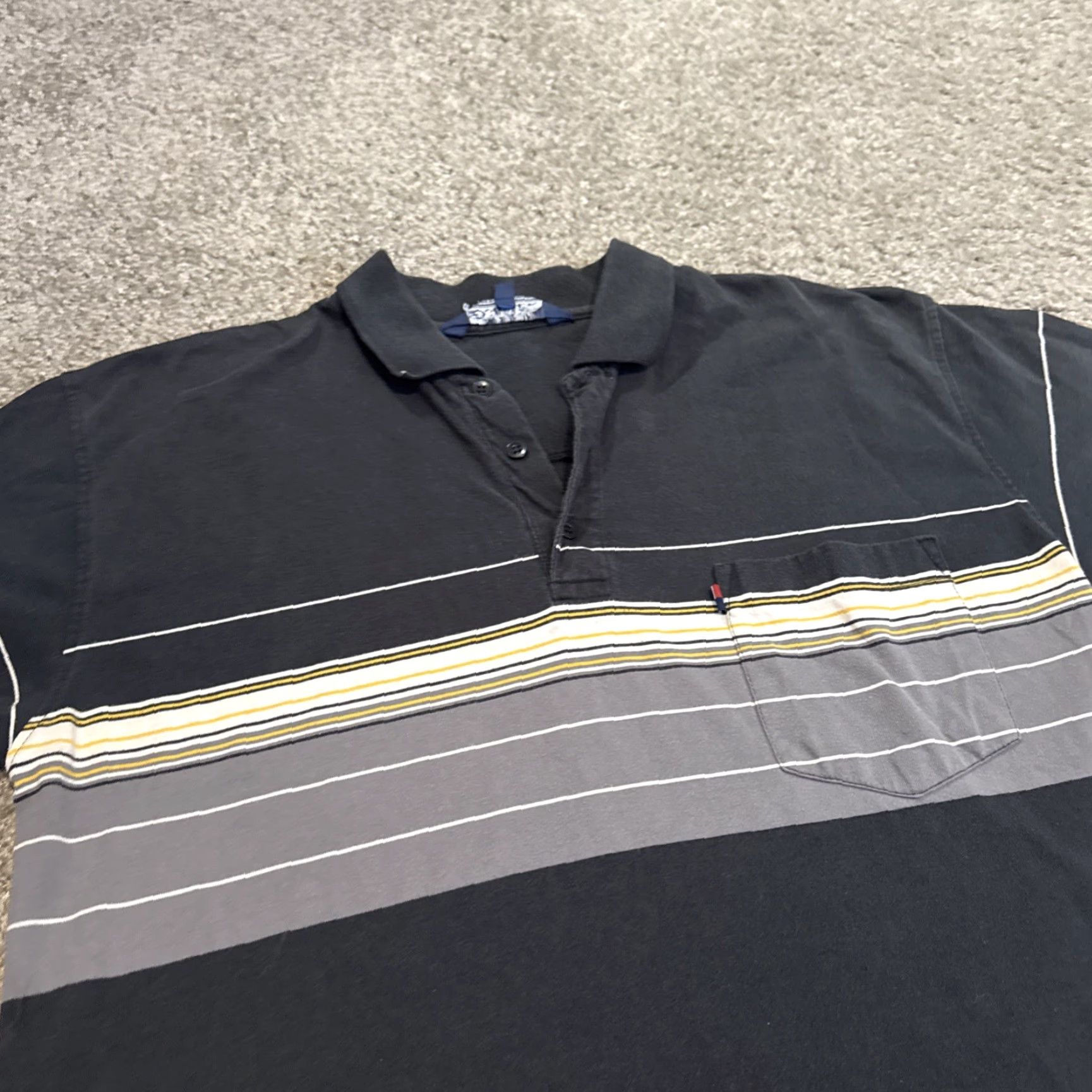 Vintage VINTAGE Penguin Brand Black Grey Yellow White Stripe Polo Shirt Mens M Polo 80s Stripe Size US M / EU 48-50 / 2 - 3 Thumbnail